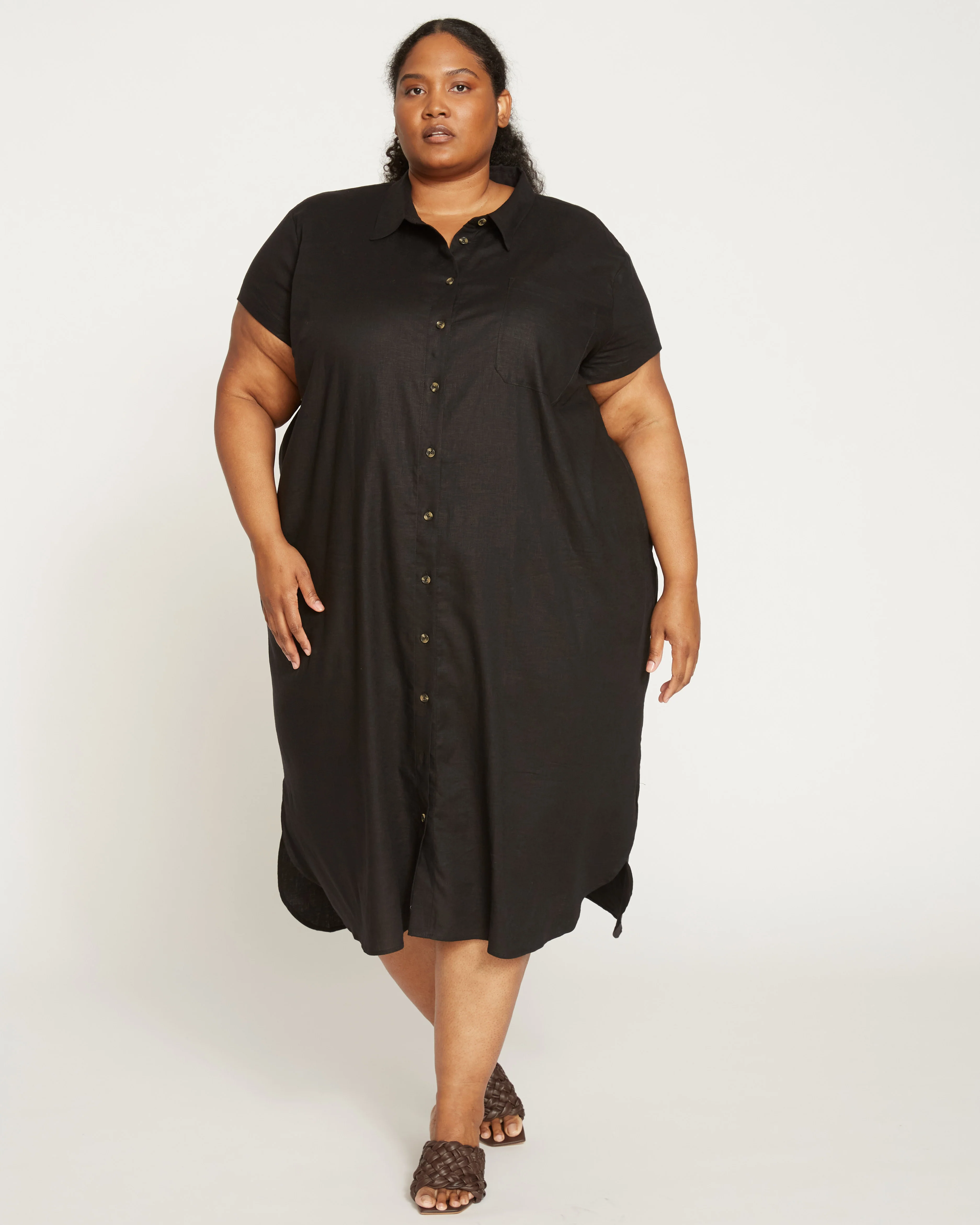 Dune Linen Blend Shirtdress - Black - Image 5