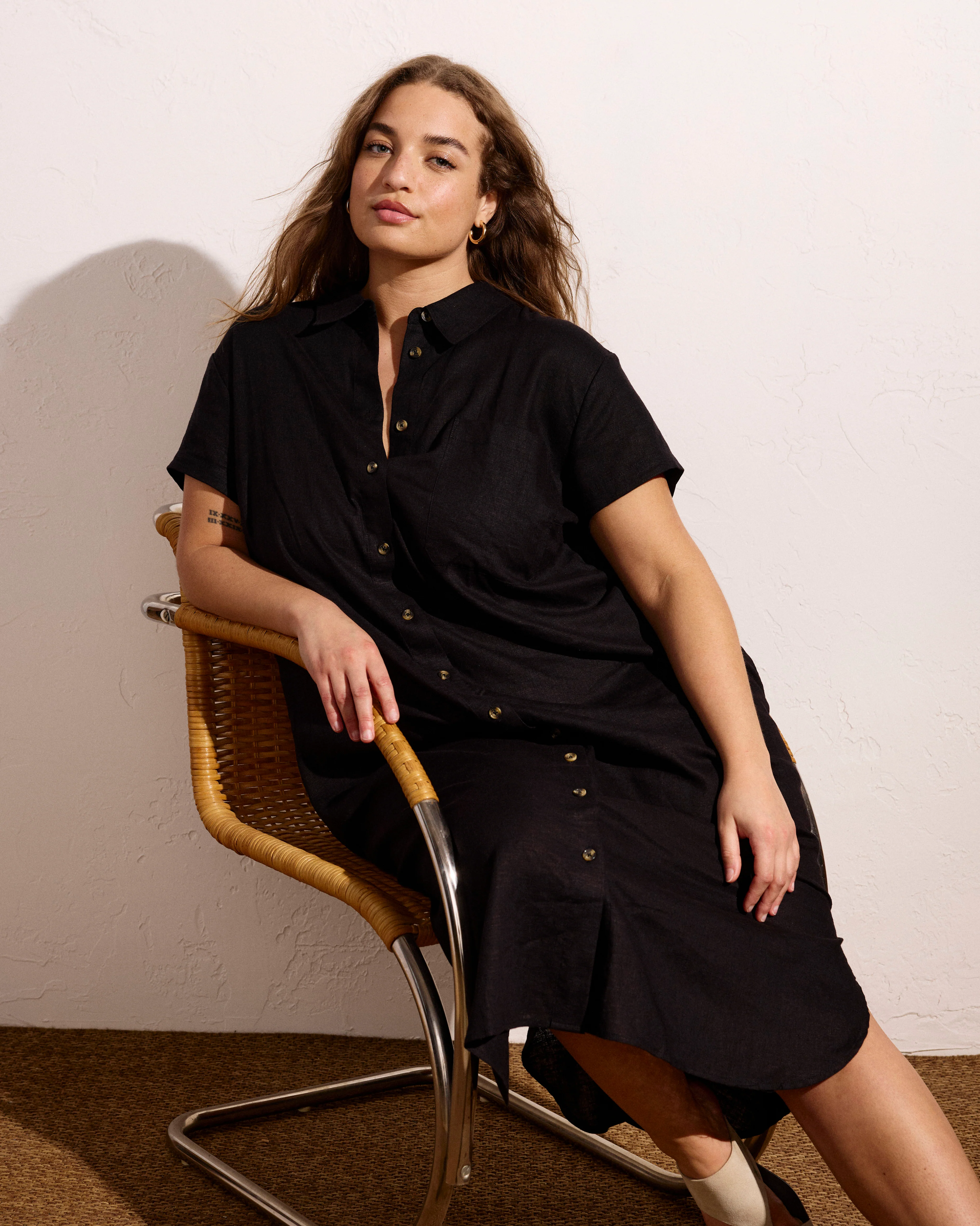 Dune Linen Blend Shirtdress - Black - Image 6