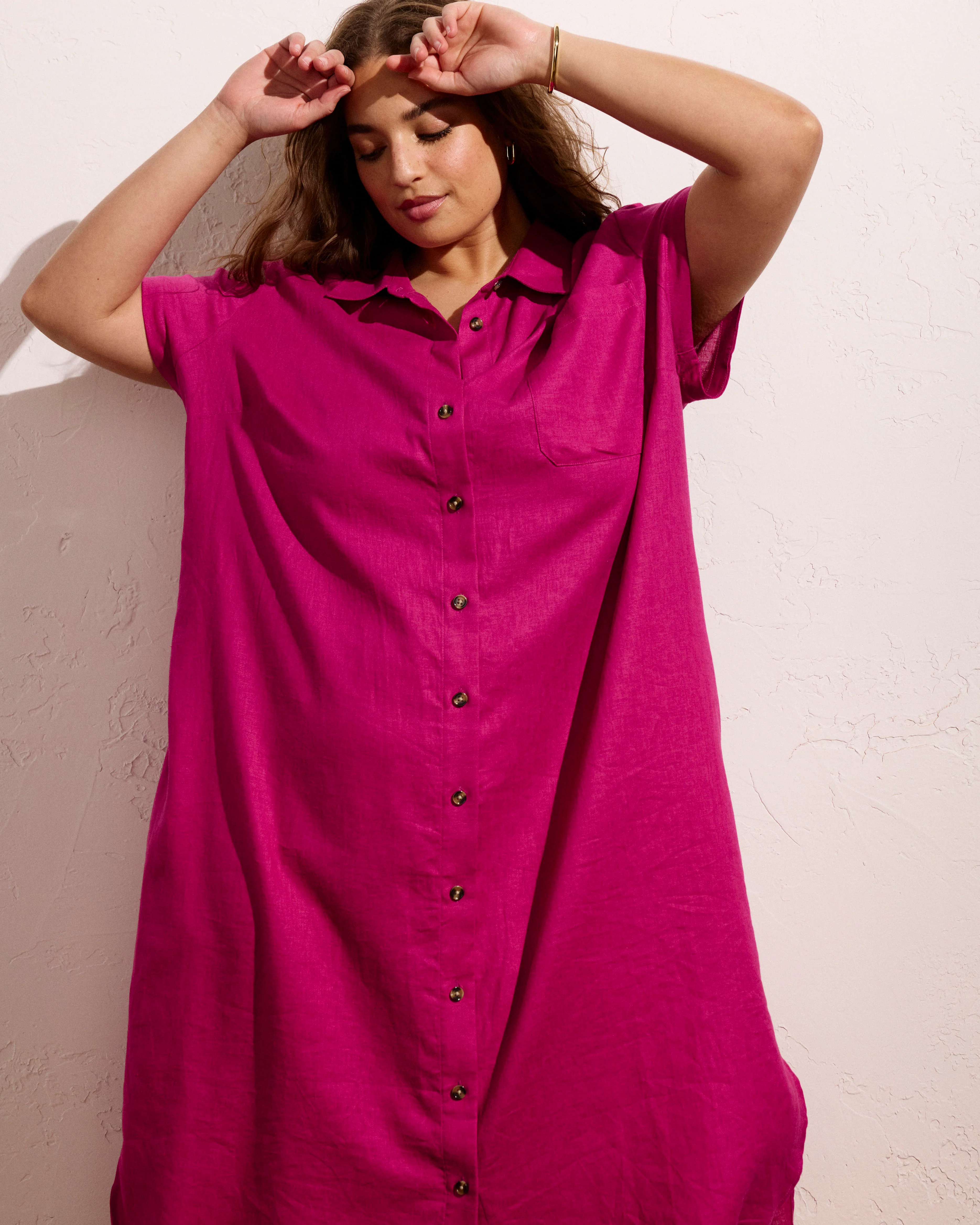 Dune Linen Blend Shirtdress - Hyper Pink - Image 3