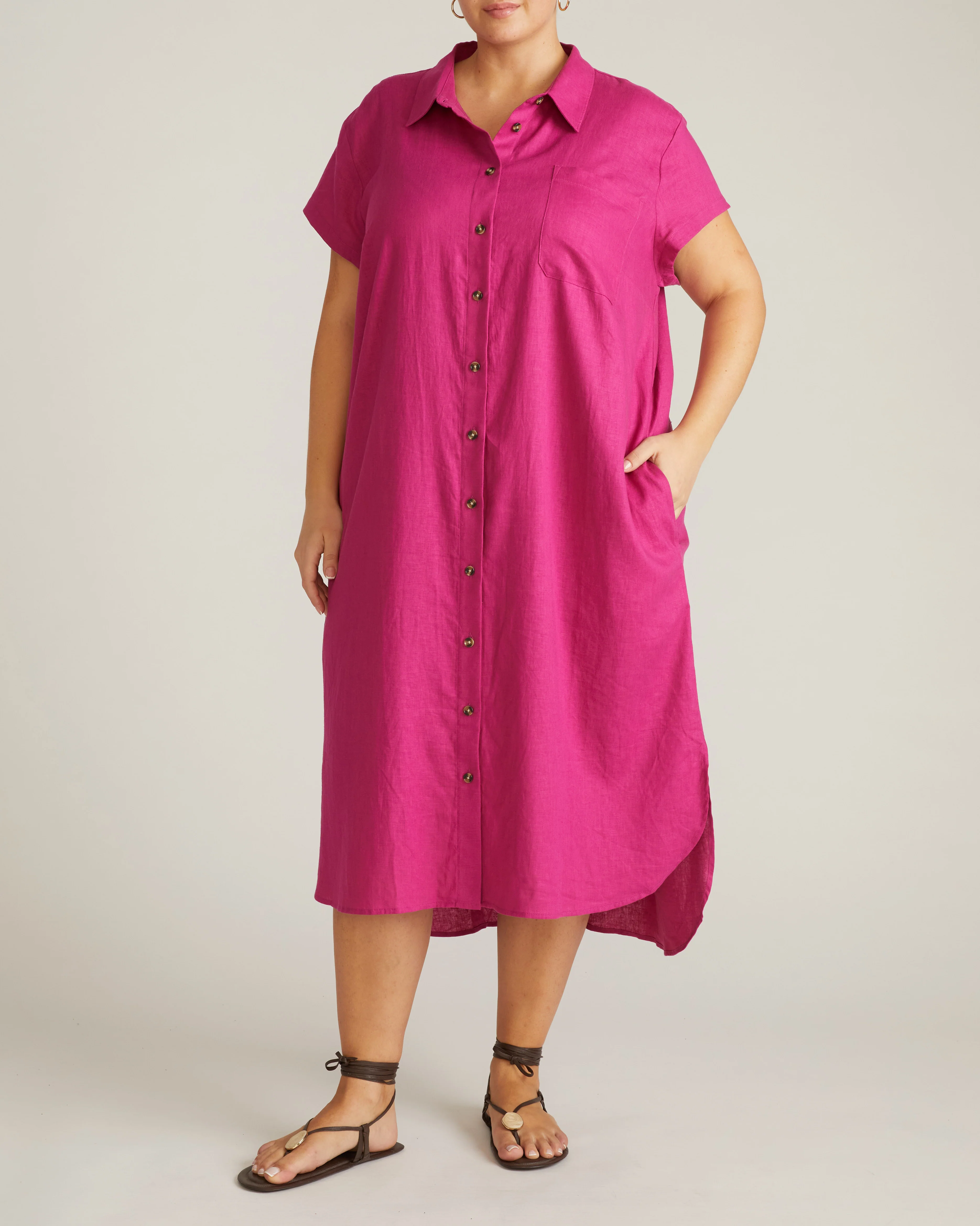 Dune Linen Blend Shirtdress - Hyper Pink - Image 4