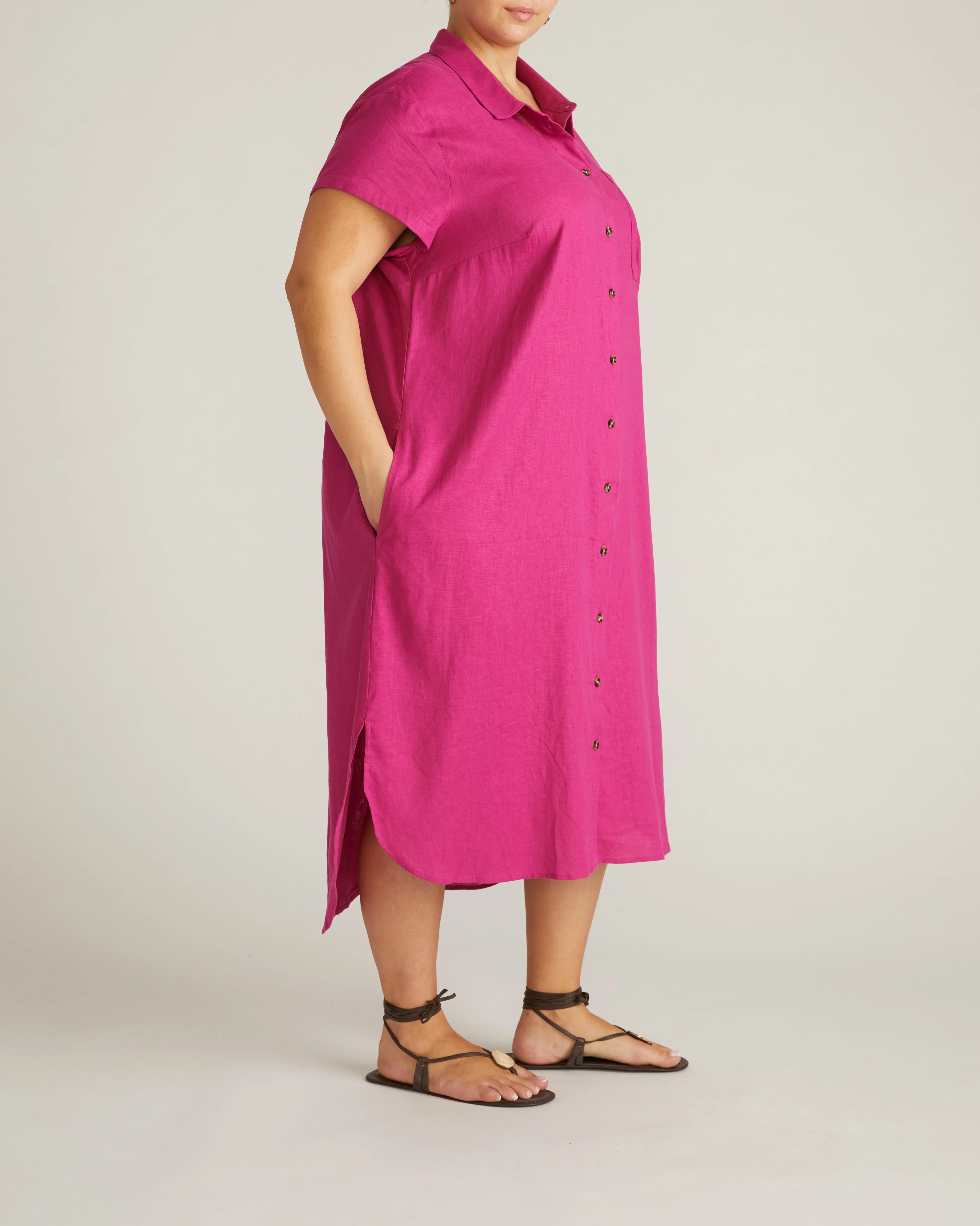 Dune Linen Blend Shirtdress - Hyper Pink - Image 5