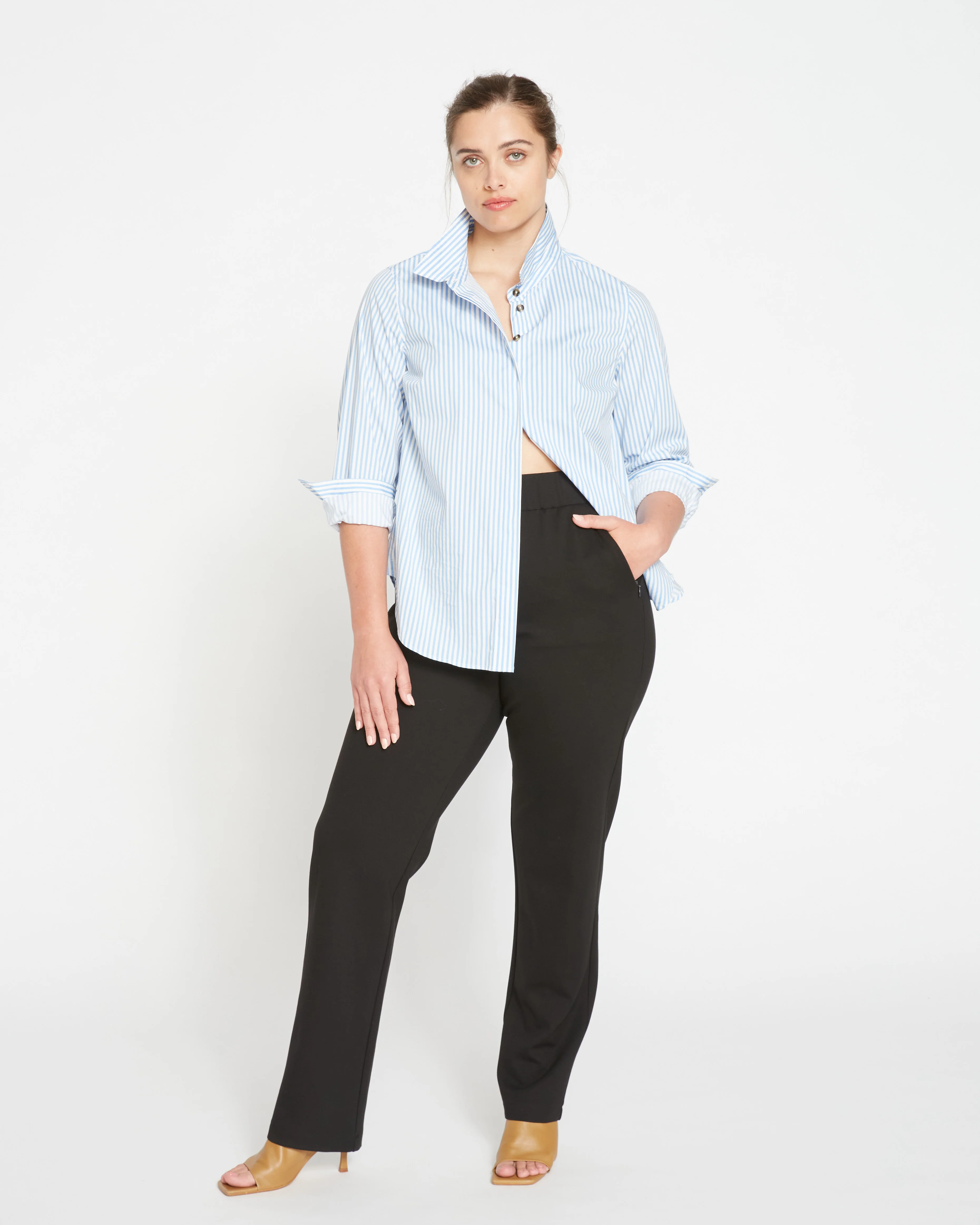 Elbe Stretch Poplin Shirt Classic Fit - Blue/White Stripe - Image 4