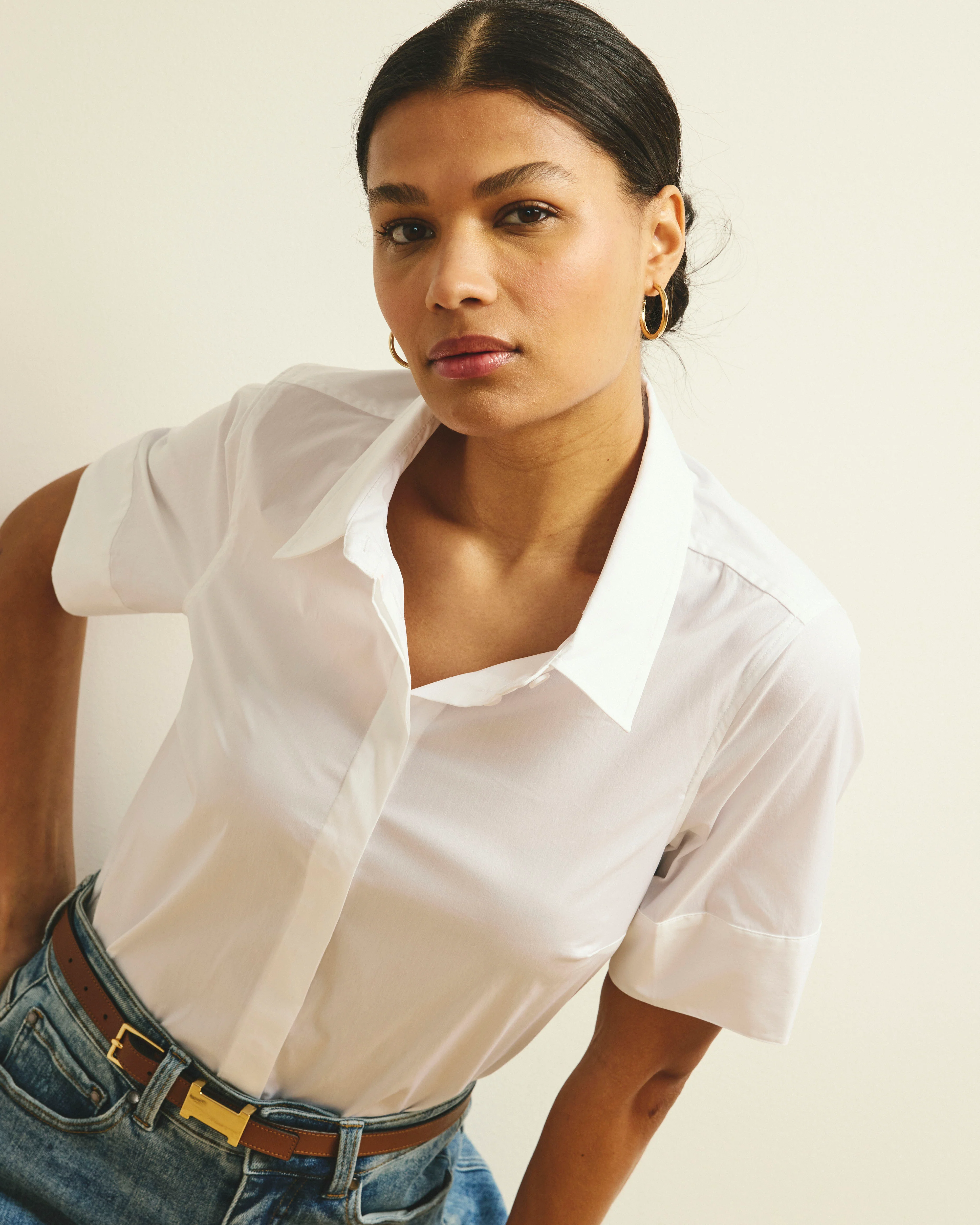 Elbe Stretch Poplin Short Sleeve Shirt - White
