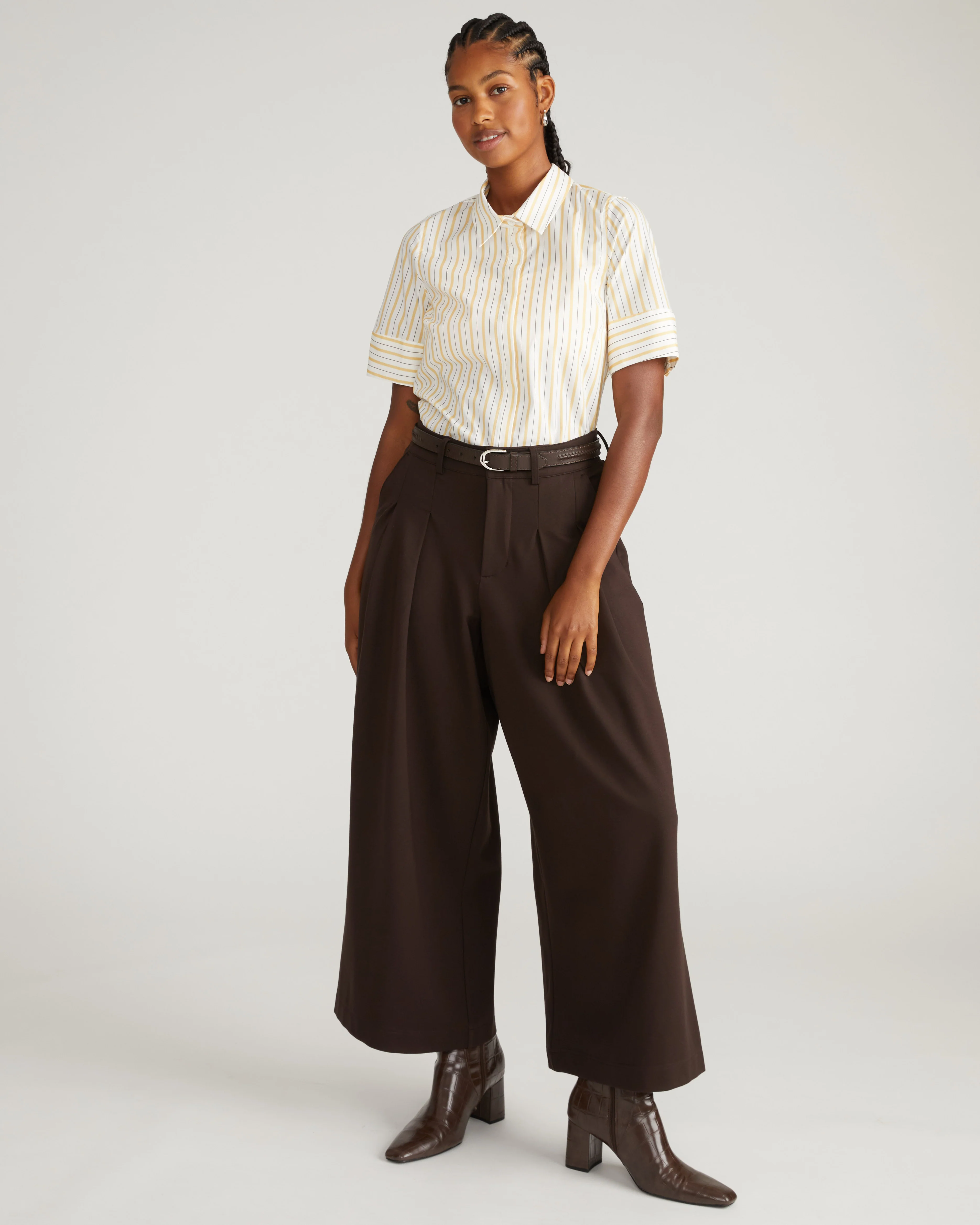 Elbe Stretch Poplin Short Sleeve Shirt - Yellow Multi Stripe