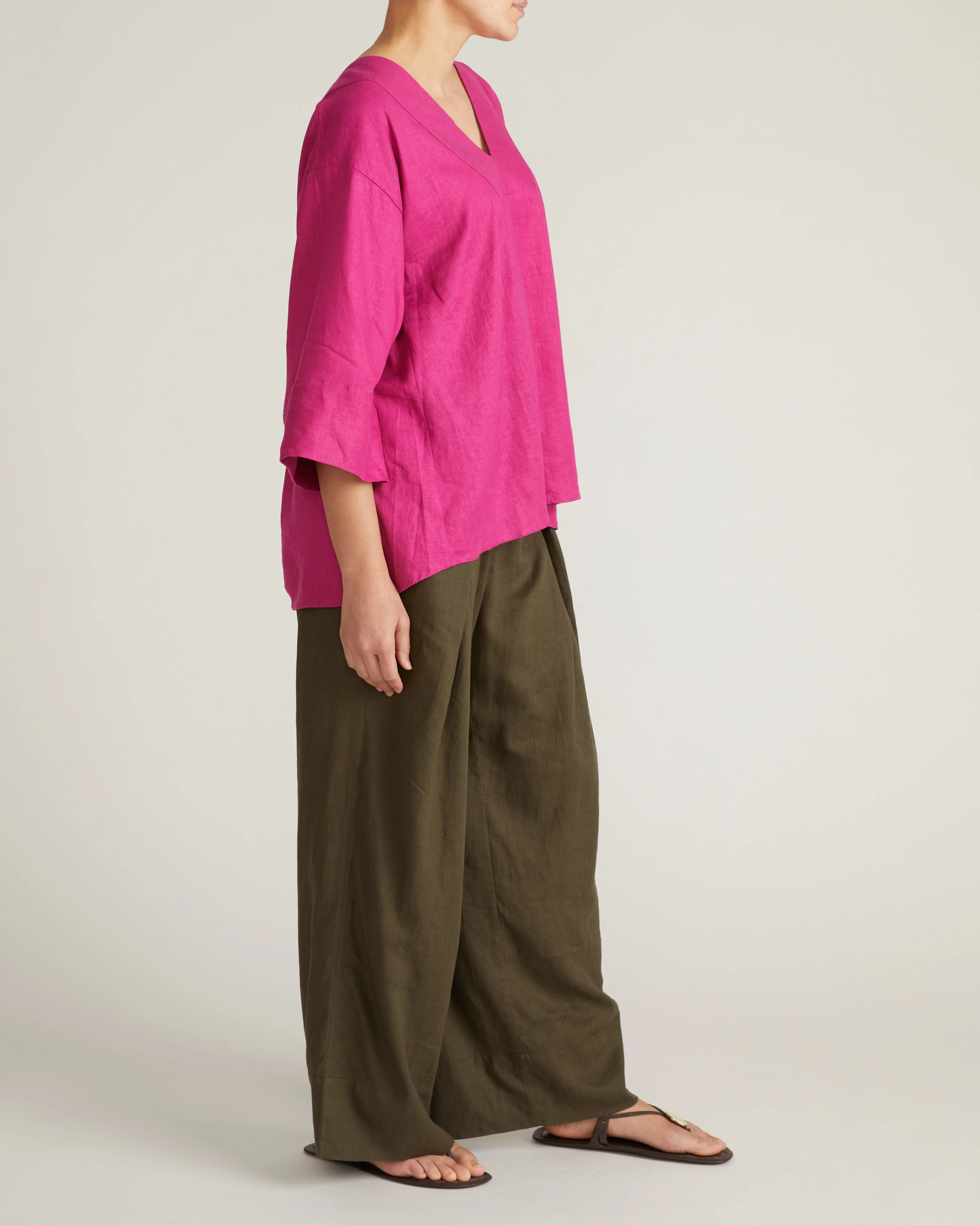 Elio V-Neck Linen Blend Top - Hyper Pink - Image 4