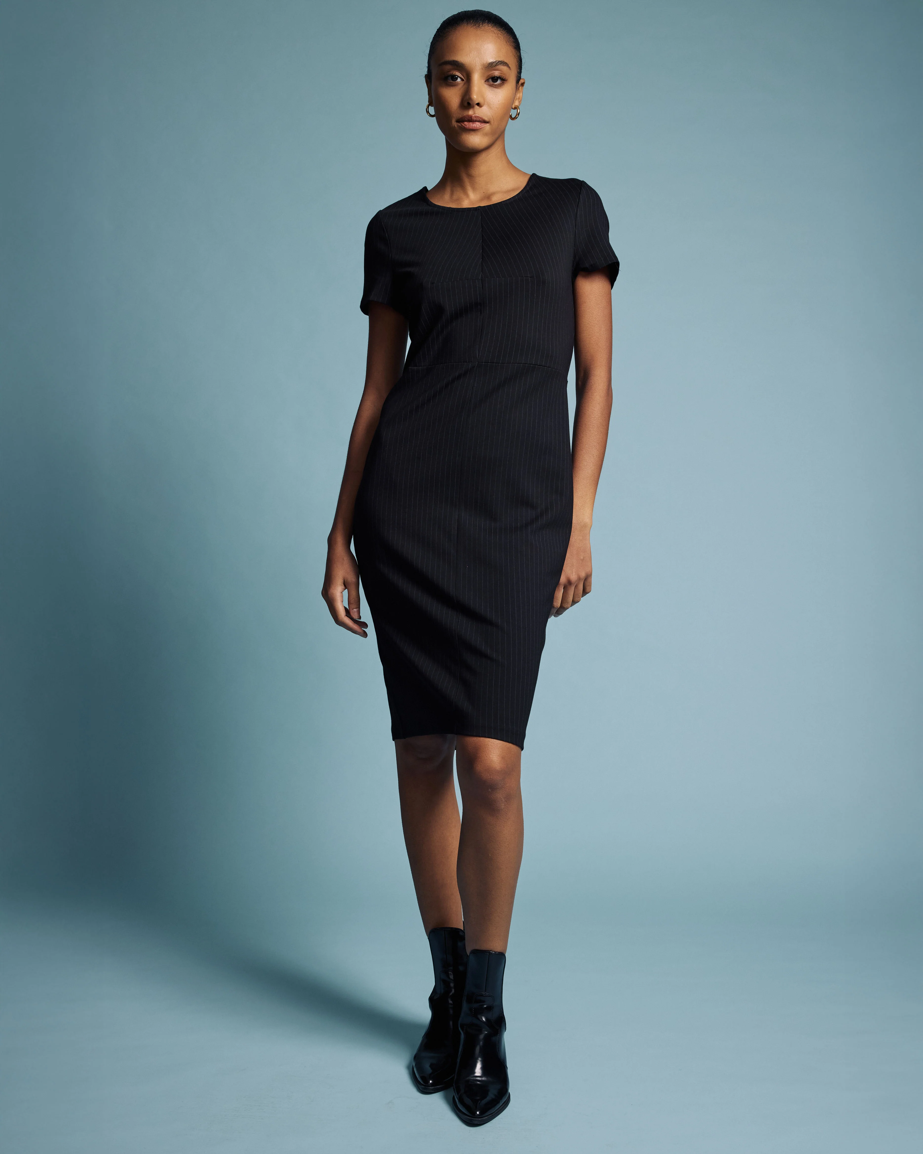Executive Ponte Dress - Slate Pinstripe