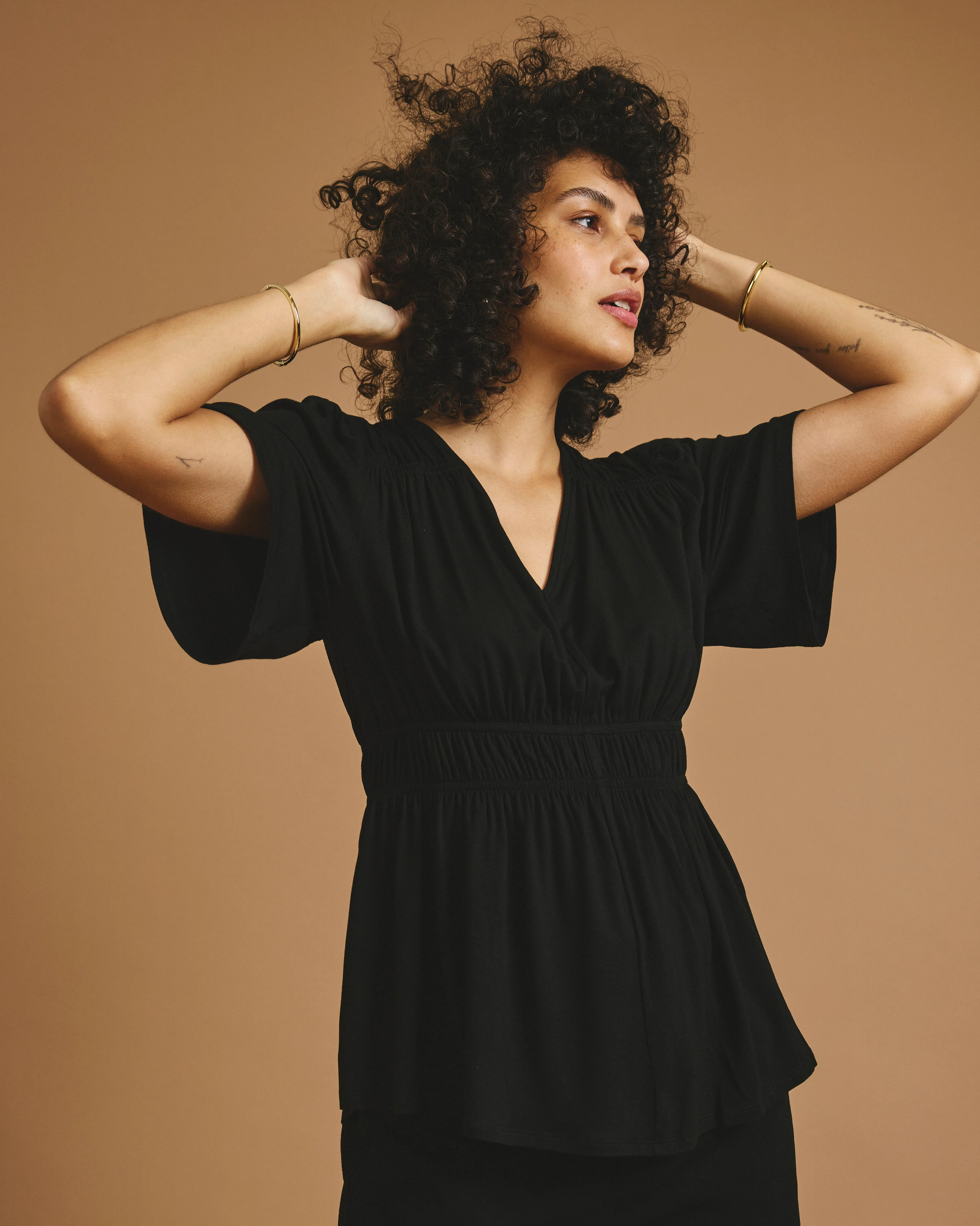 Flora Liquid Jersey Top - Black - Image 3