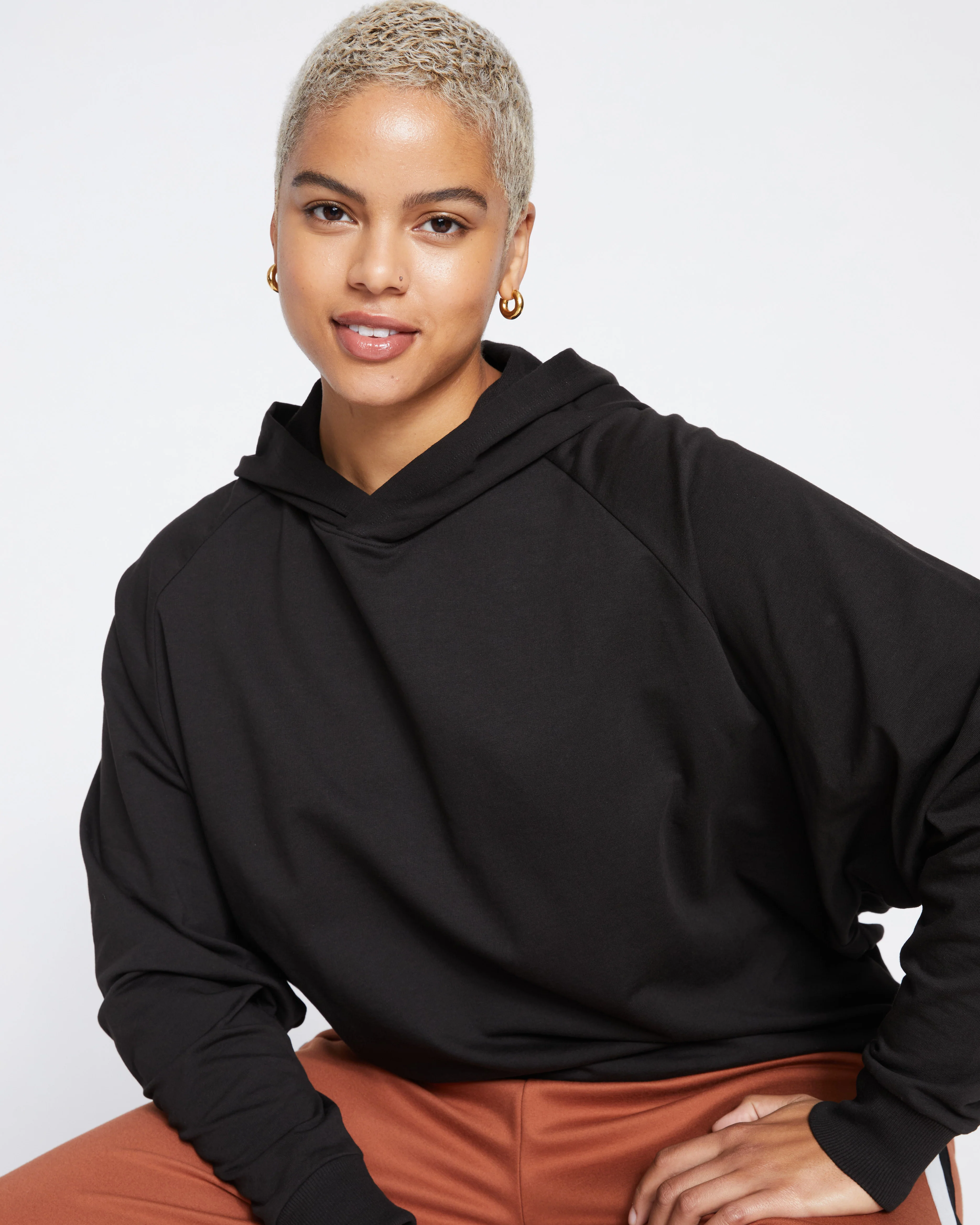 French Terry Pullover Hoodie - Black