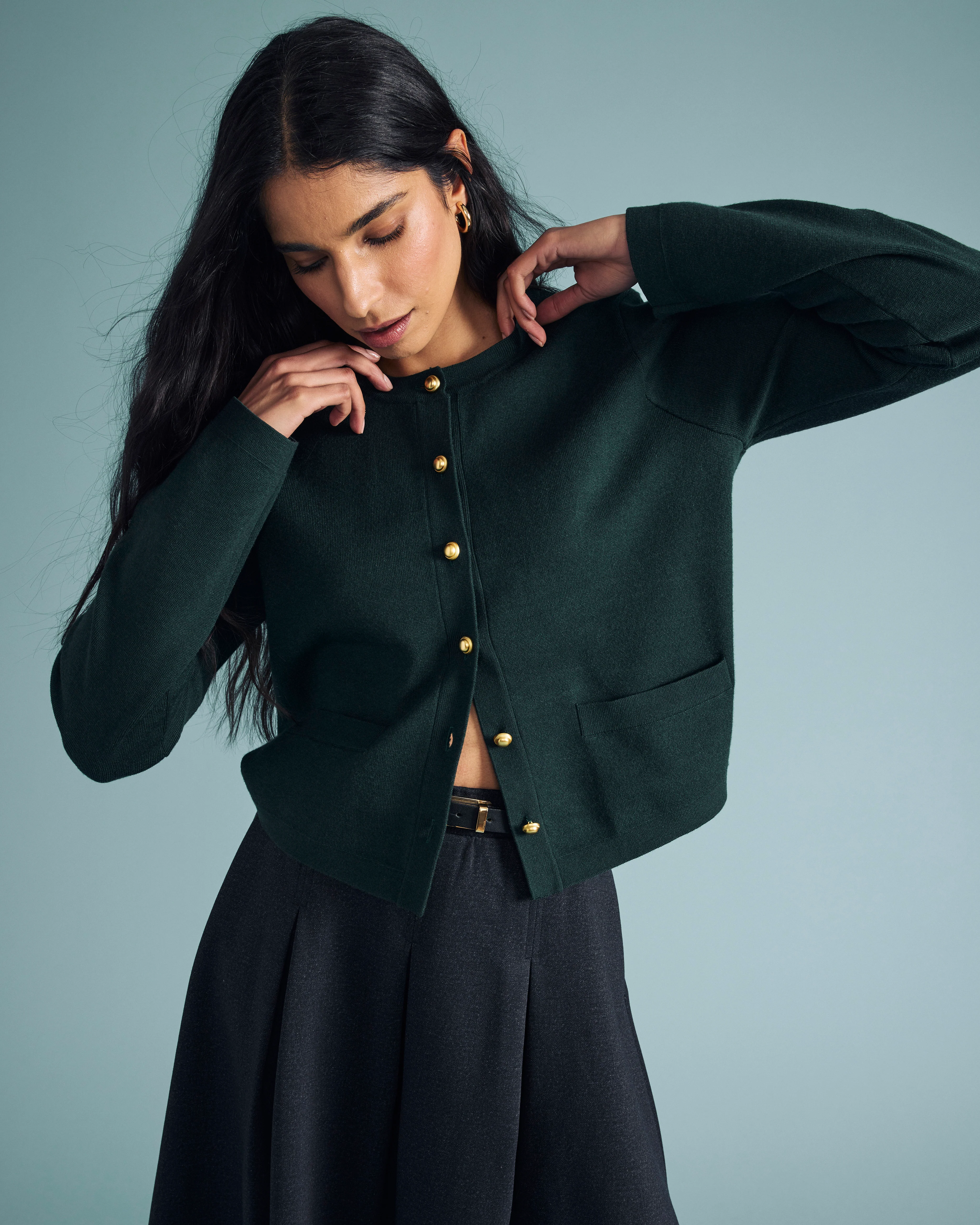 Gabrielle Button-Front Cardigan - Forest Green - Image 6