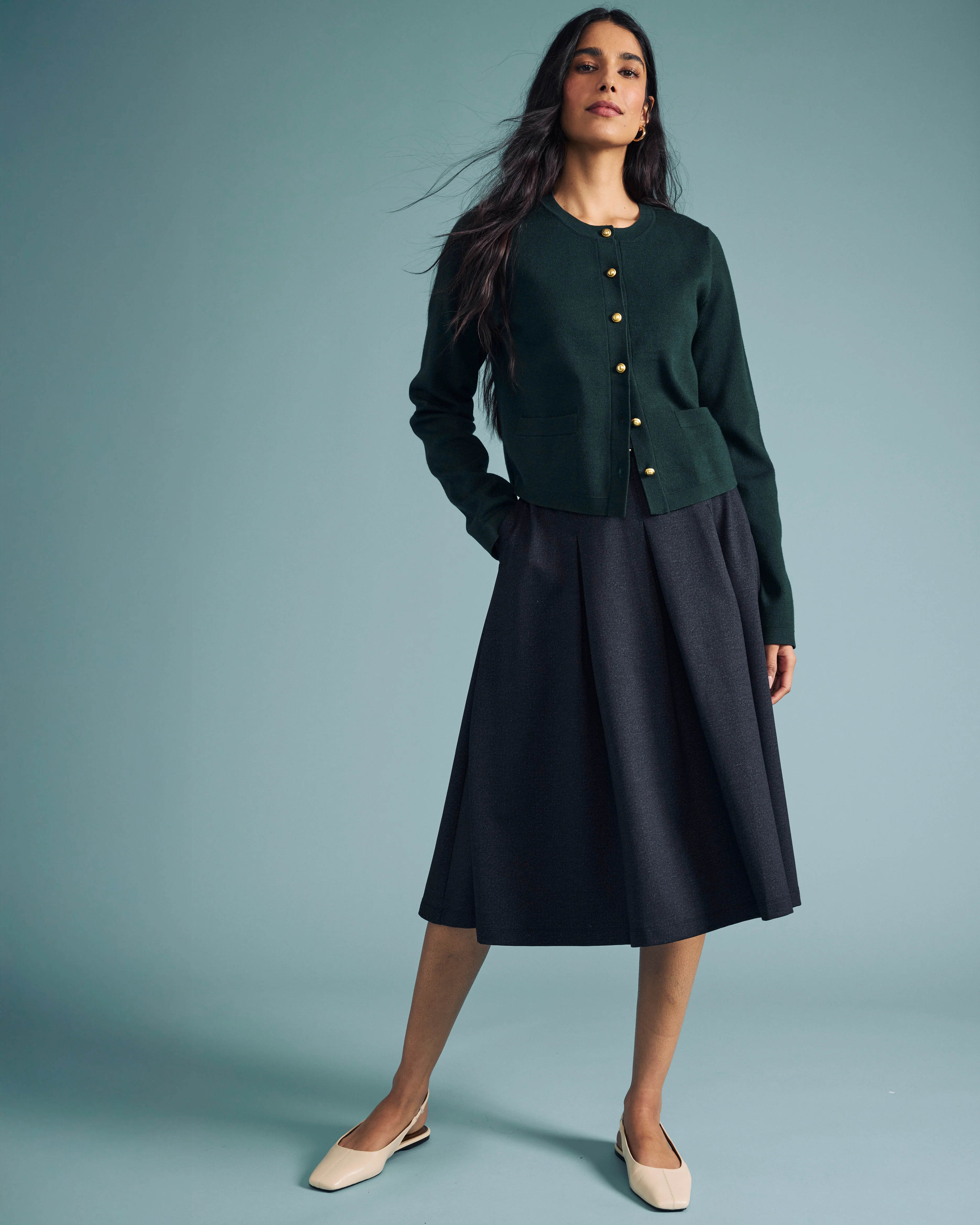 Gabrielle Button-Front Cardigan - Forest Green - Image 7