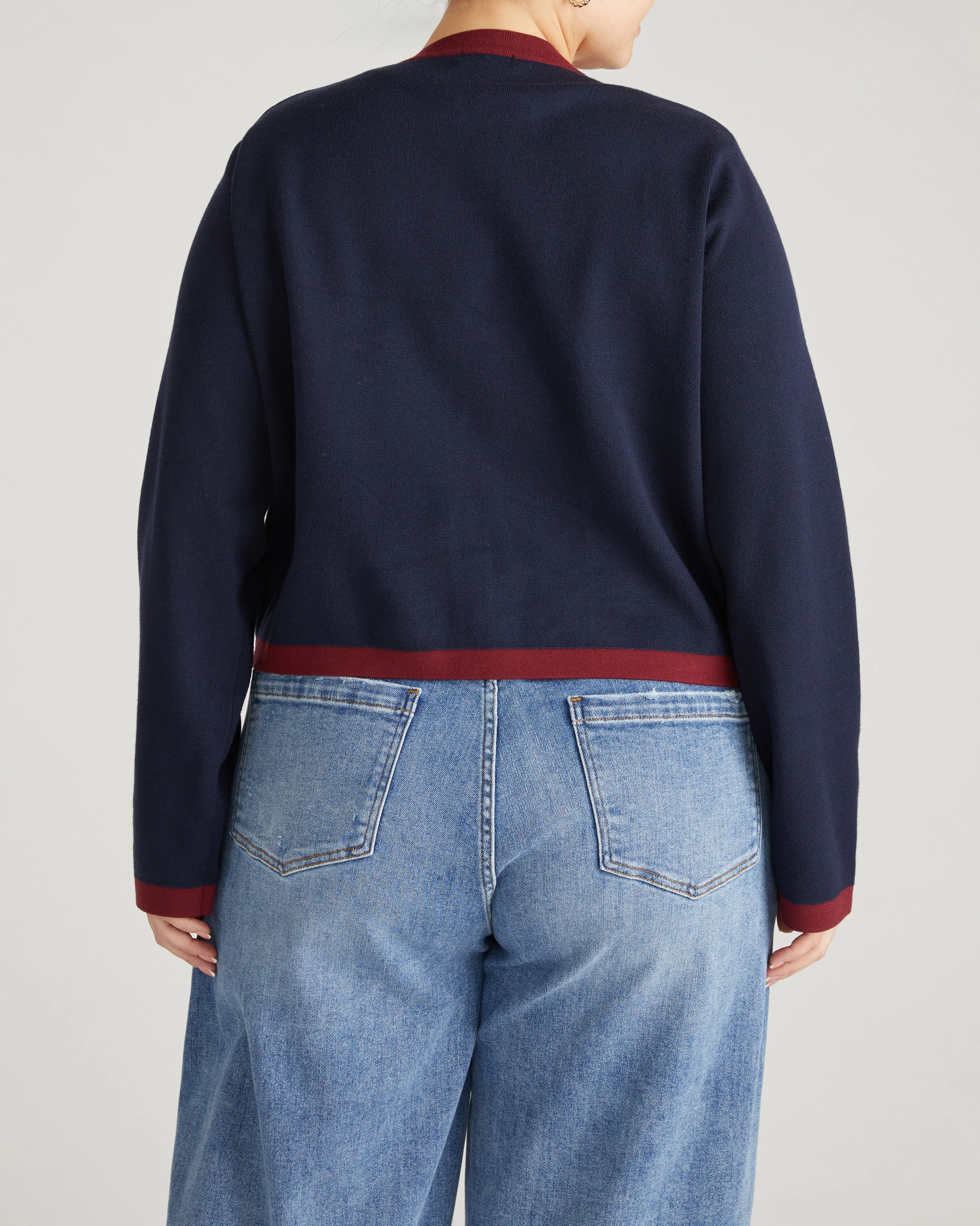 Gabrielle Button-Front Cardigan - Midnight with Red Accents - Image 4