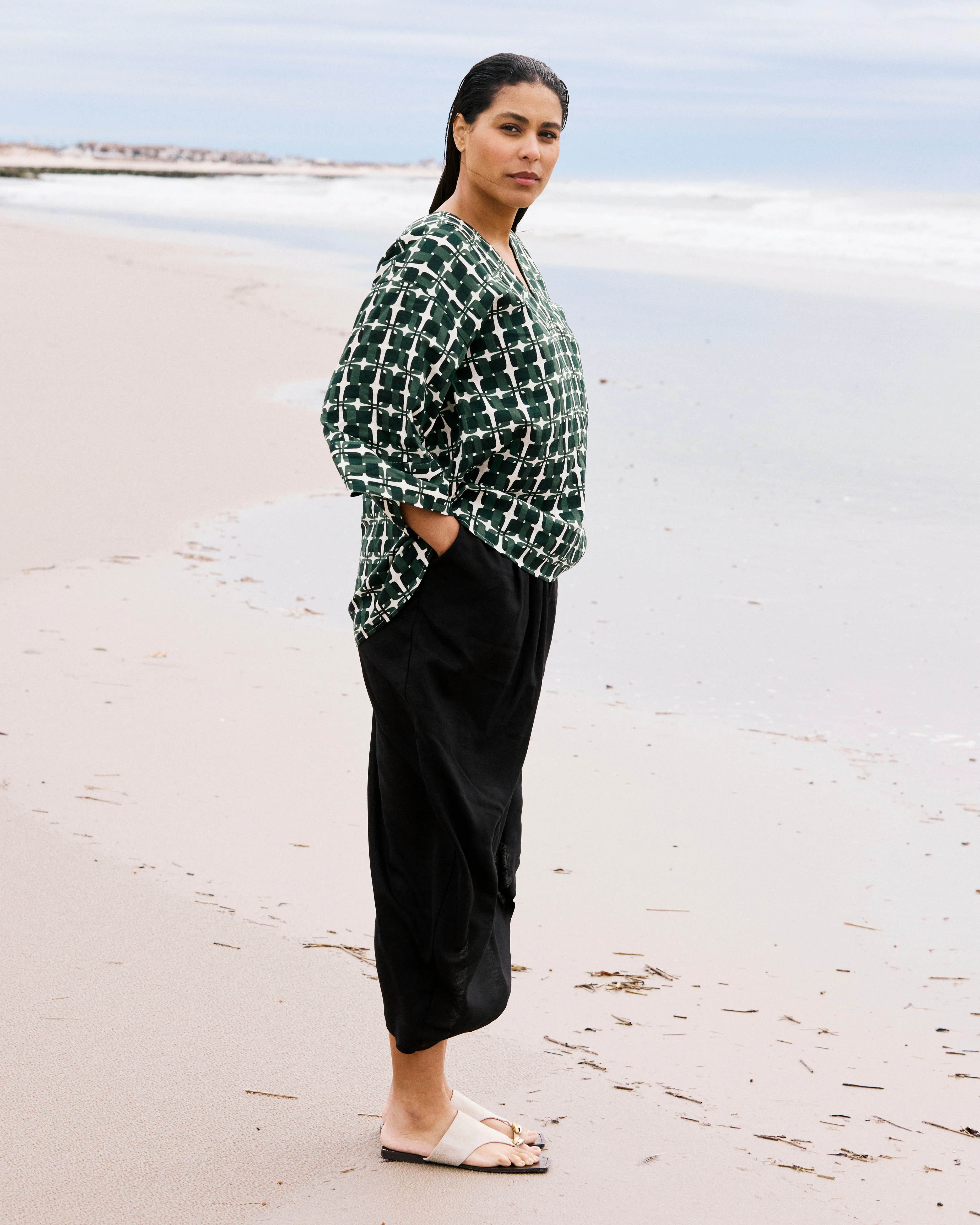 Geneva Linen Blend Skirt - Black - Image 3