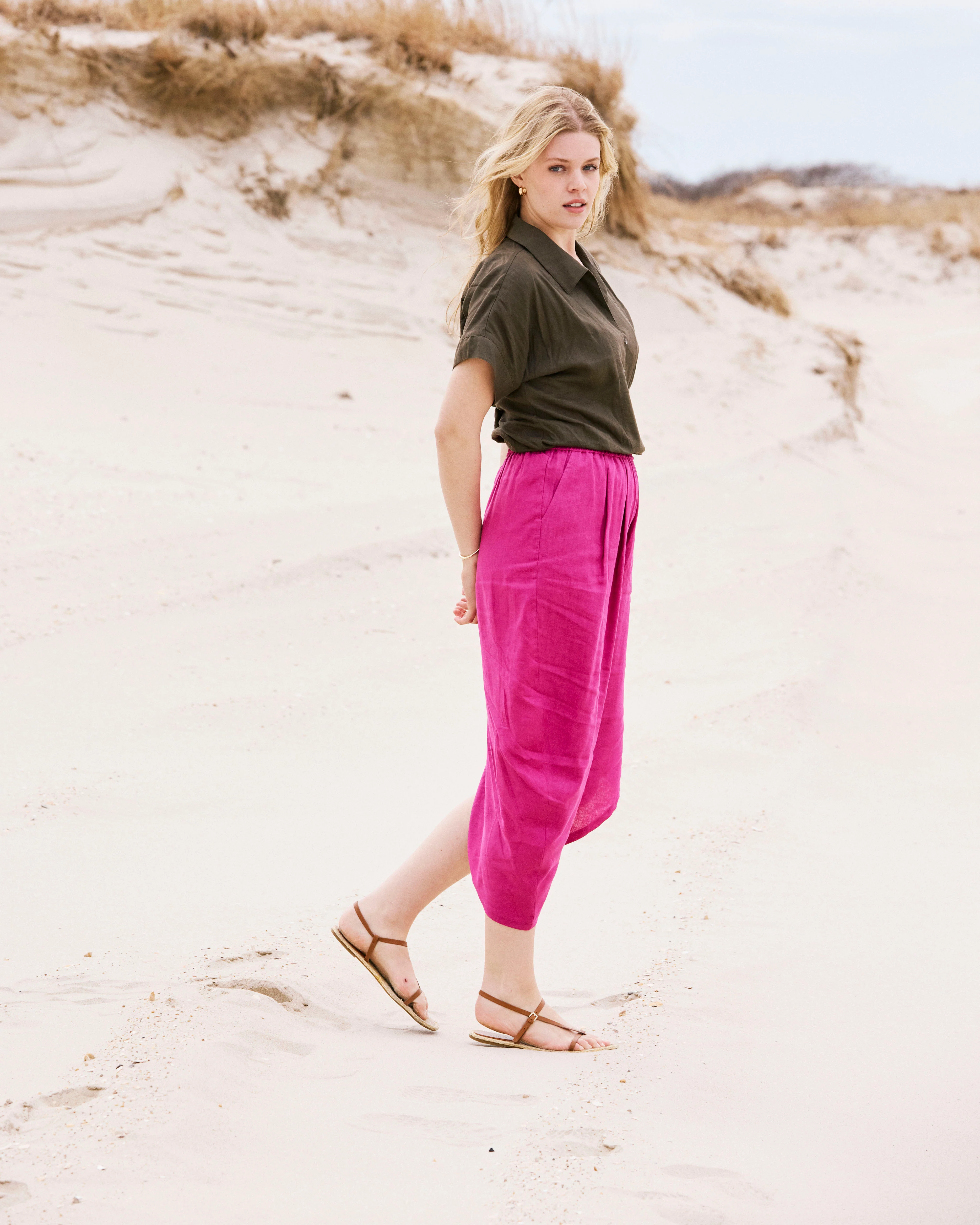 Geneva Linen Blend Skirt - Hyper Pink - Image 5