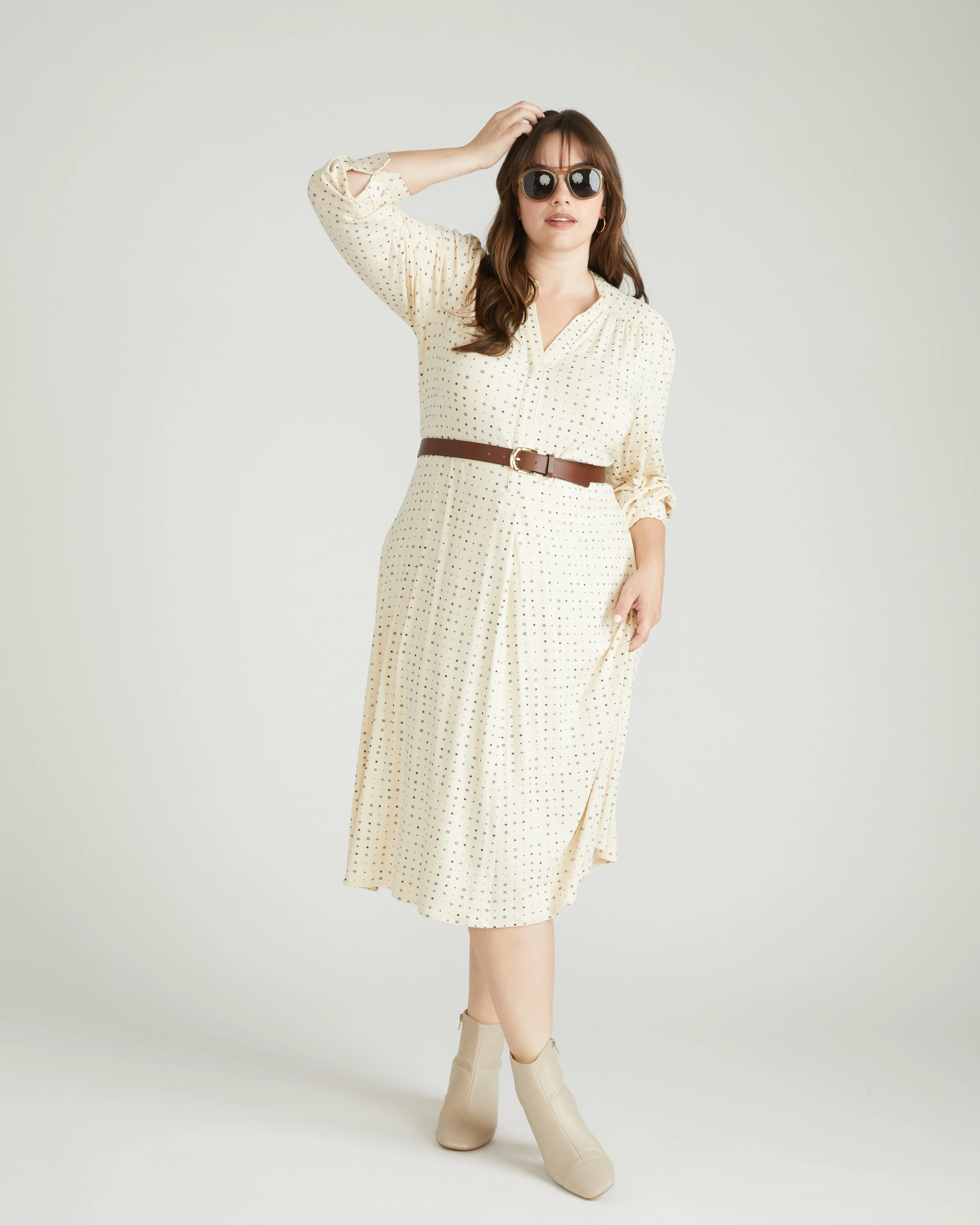 Gramercy Liquid Jersey Dress - Galactic Print in Ecru
