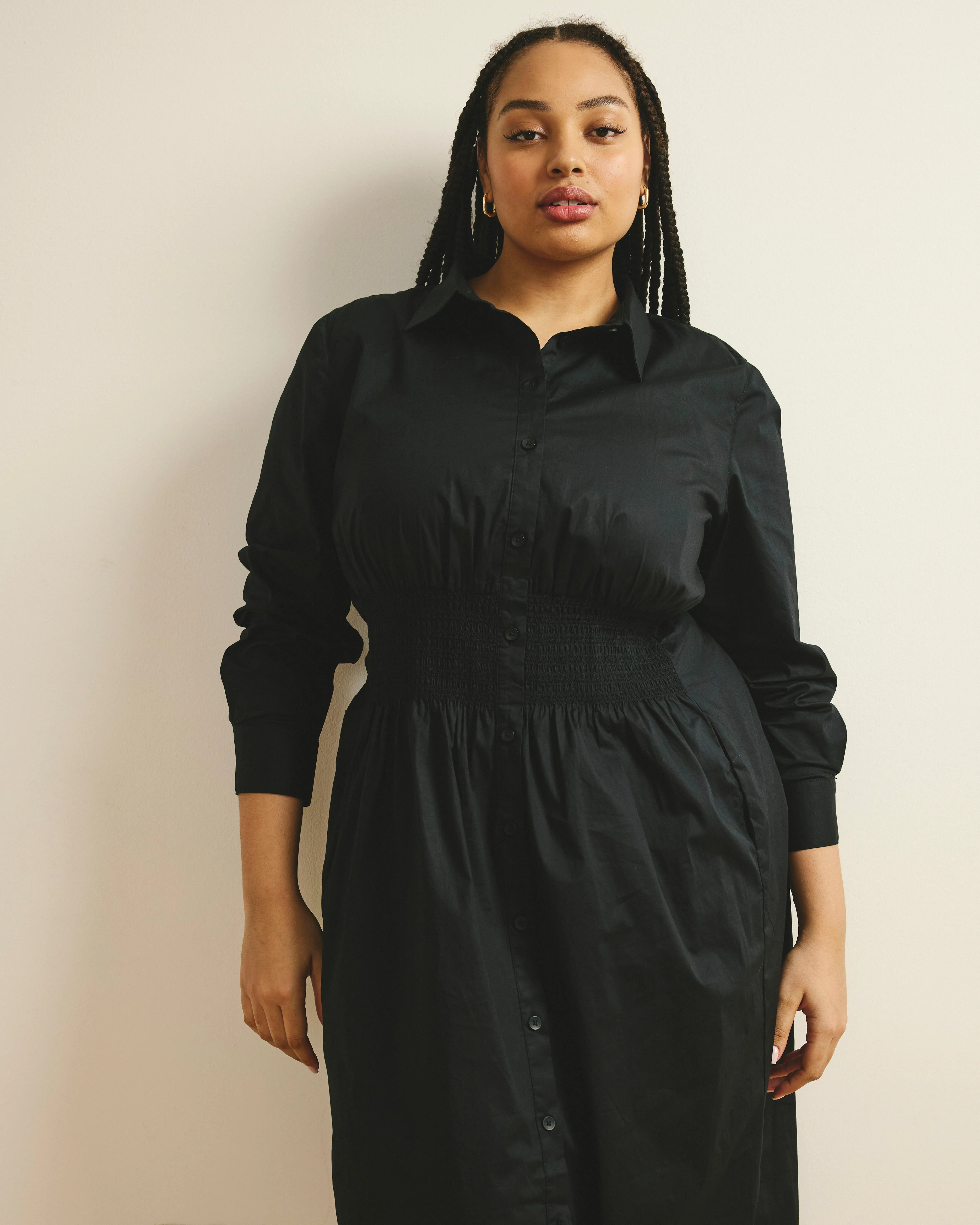 Hamptons Smocked Shirtdress - Black