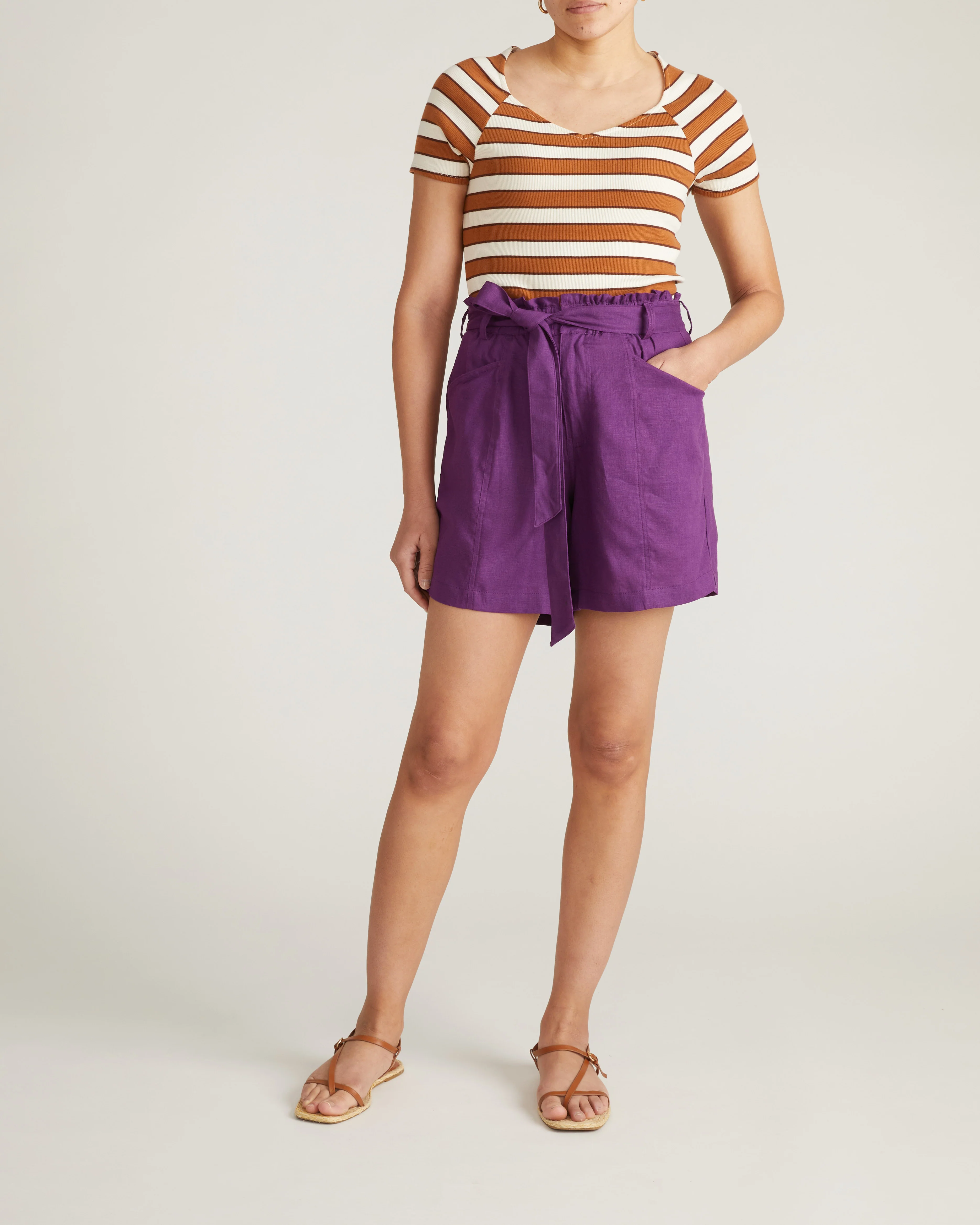 Harbor Stretch Linen Blend Paperbag Shorts - Dreamy Purple - Image 3