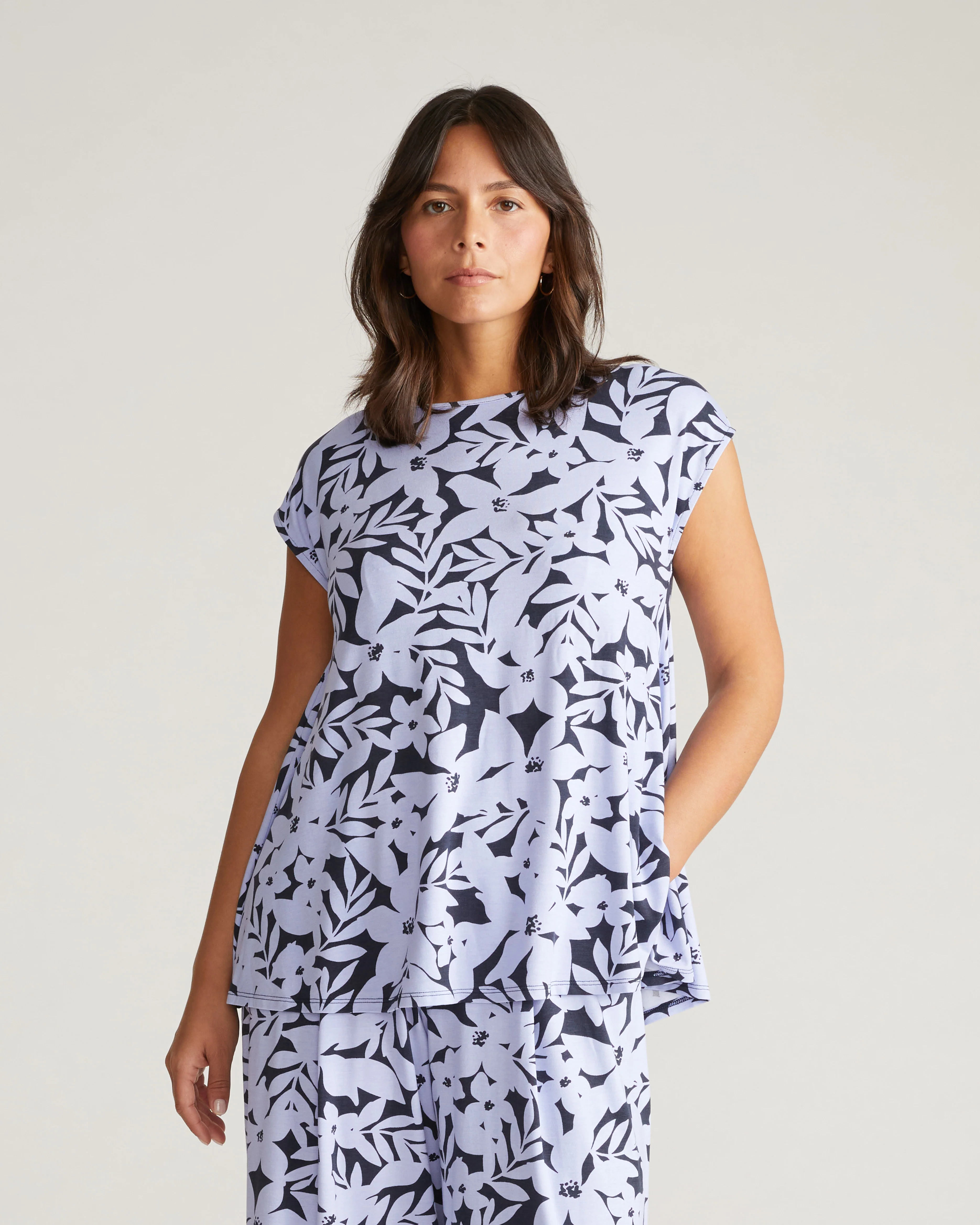 Heatwave Divine Jersey Flared Top - Petal Palette Print in Jacaranda