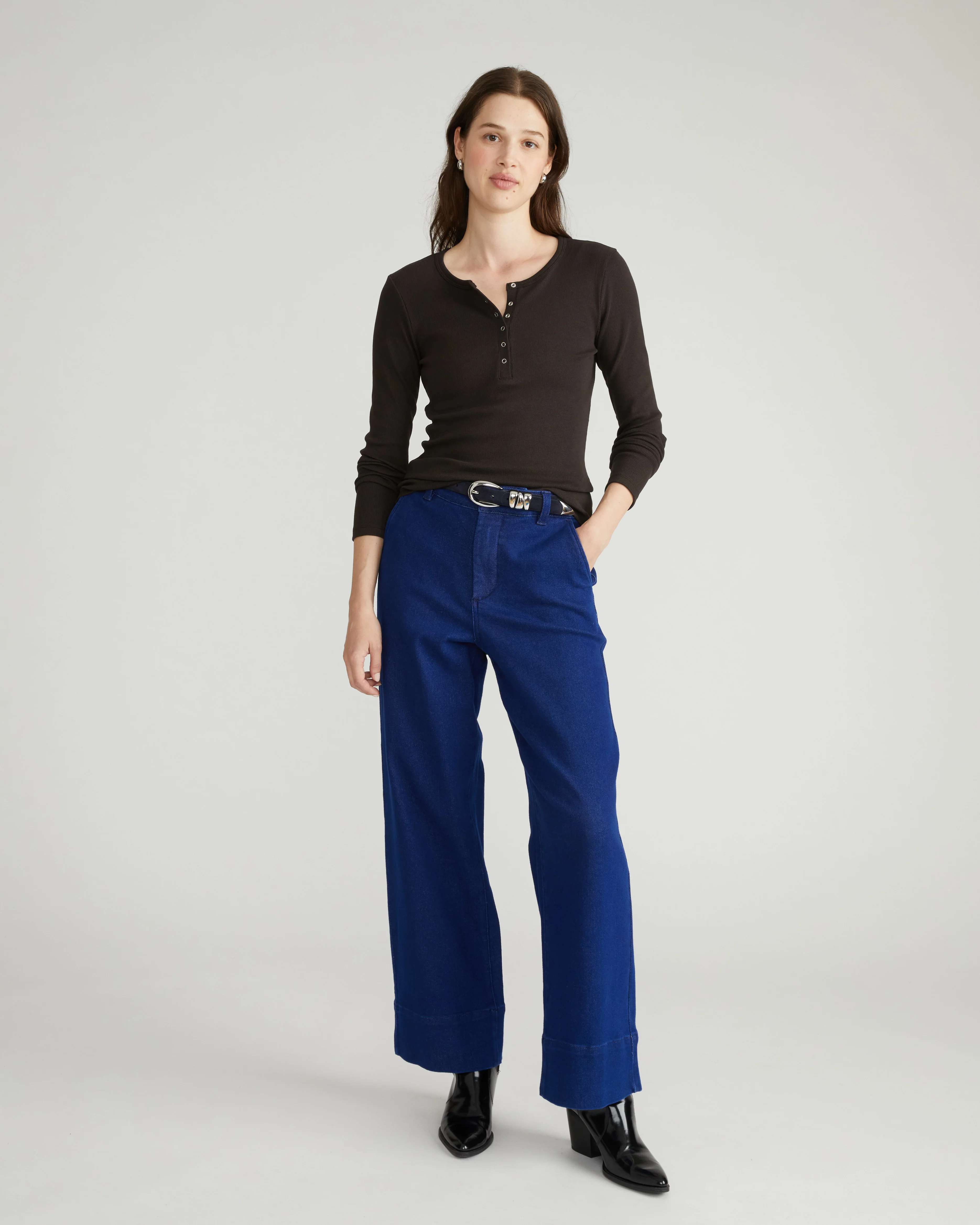 Henley Long Sleeve Ribbed Tee - Espresso