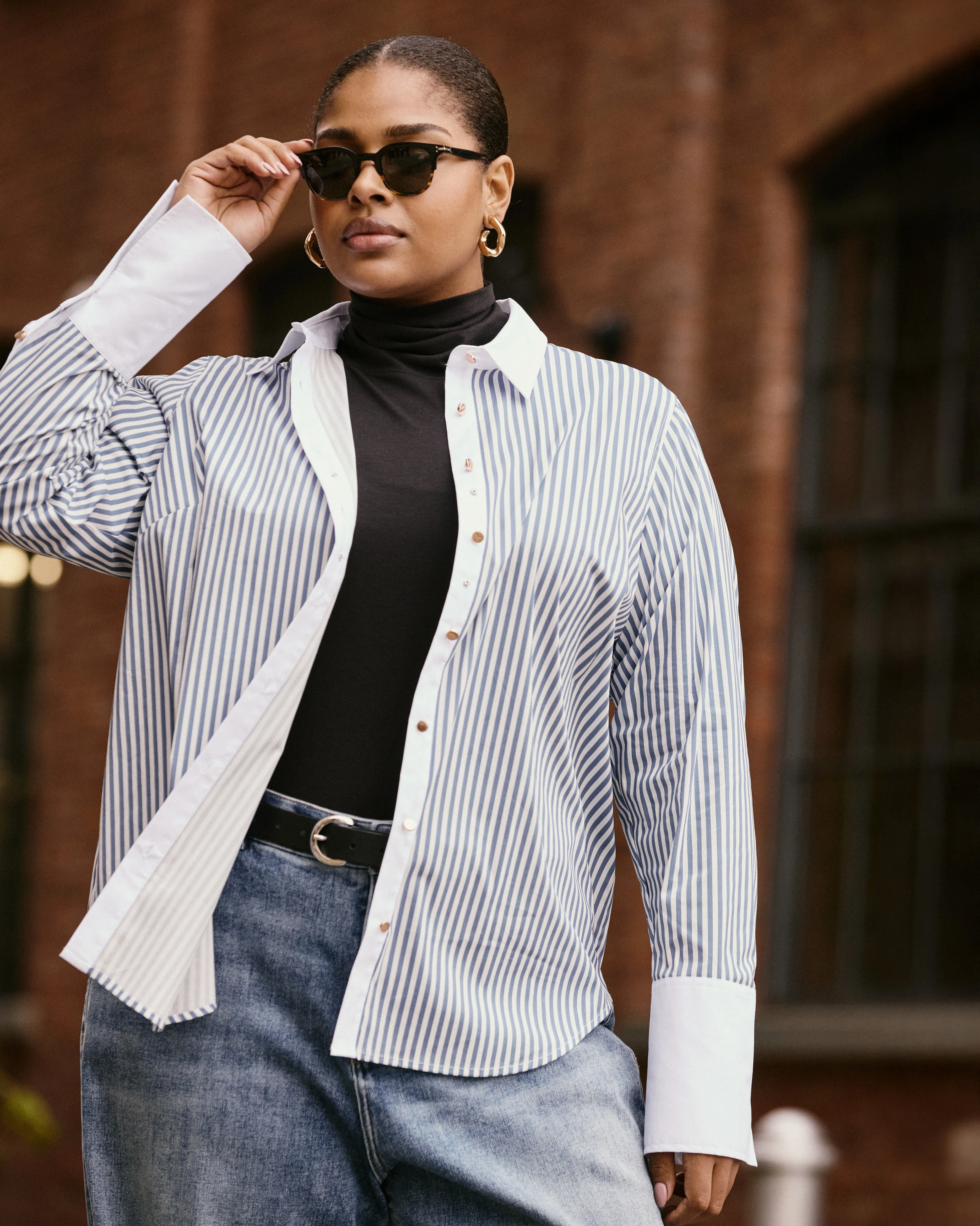 Henning x US Madison Shirt - Blue Stripe with Contrast White - Image 2