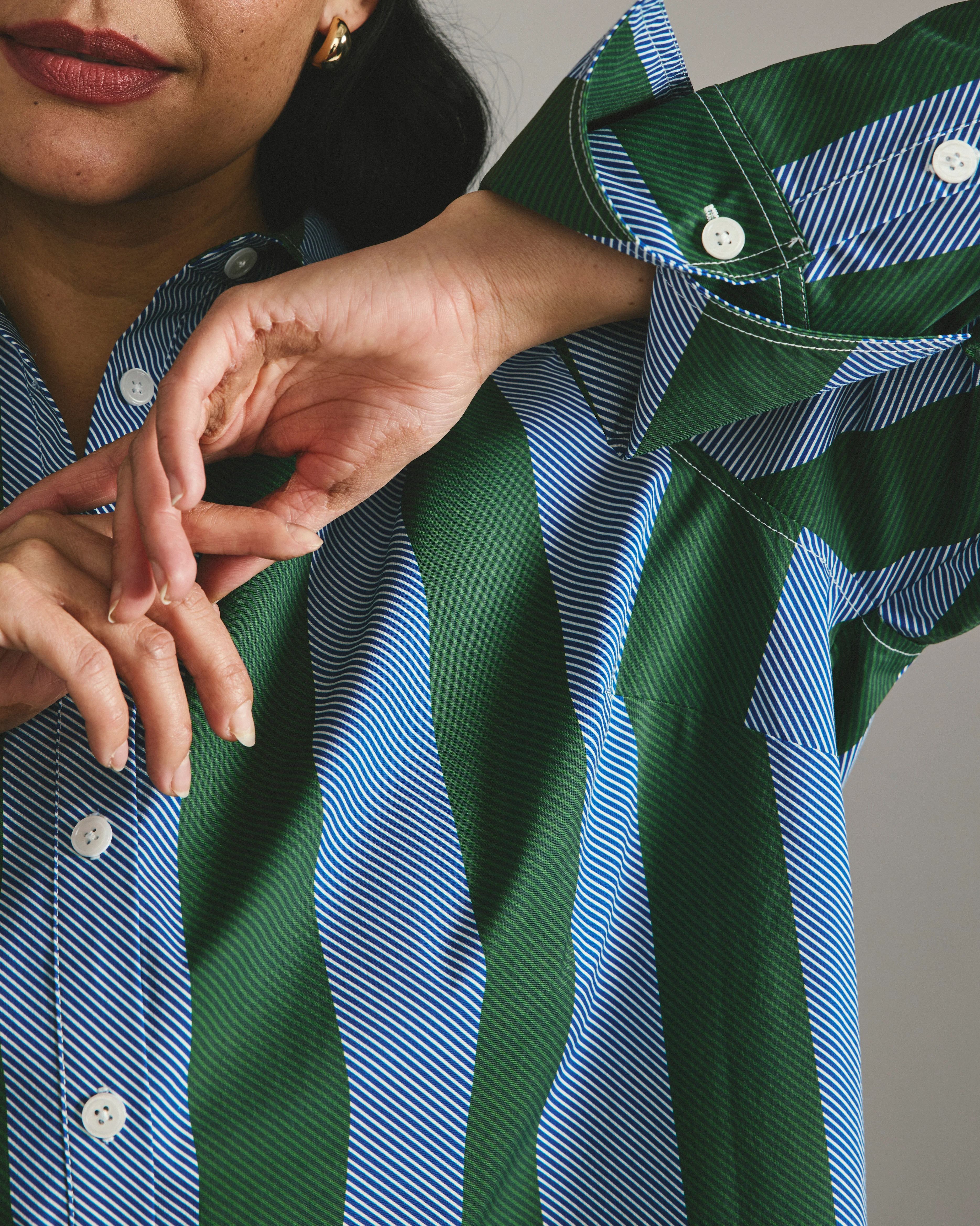 Henning x US Madison Shirt - Green/Blue Directional Stripe - Image 2
