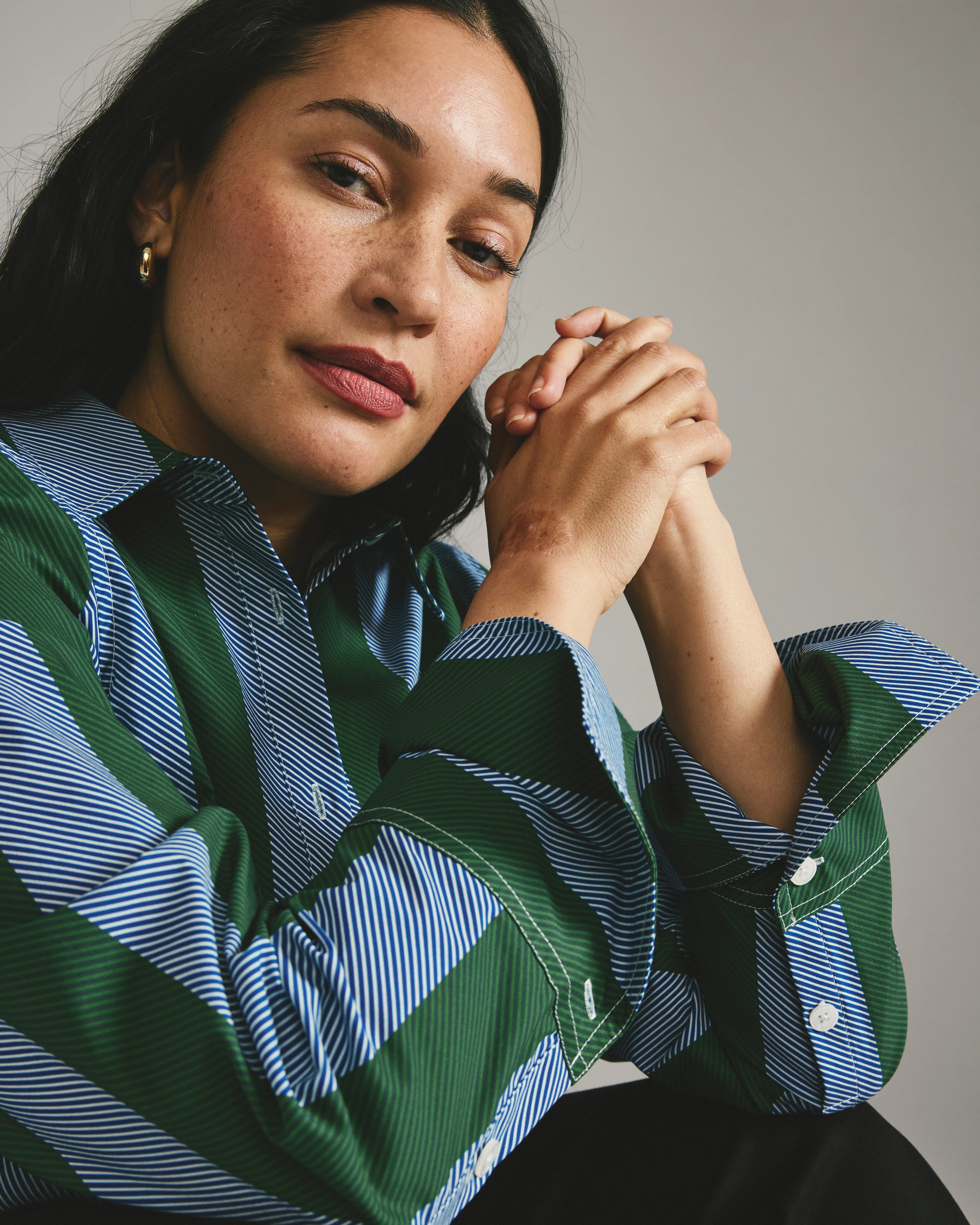 Henning x US Madison Shirt - Green/Blue Directional Stripe - Image 3