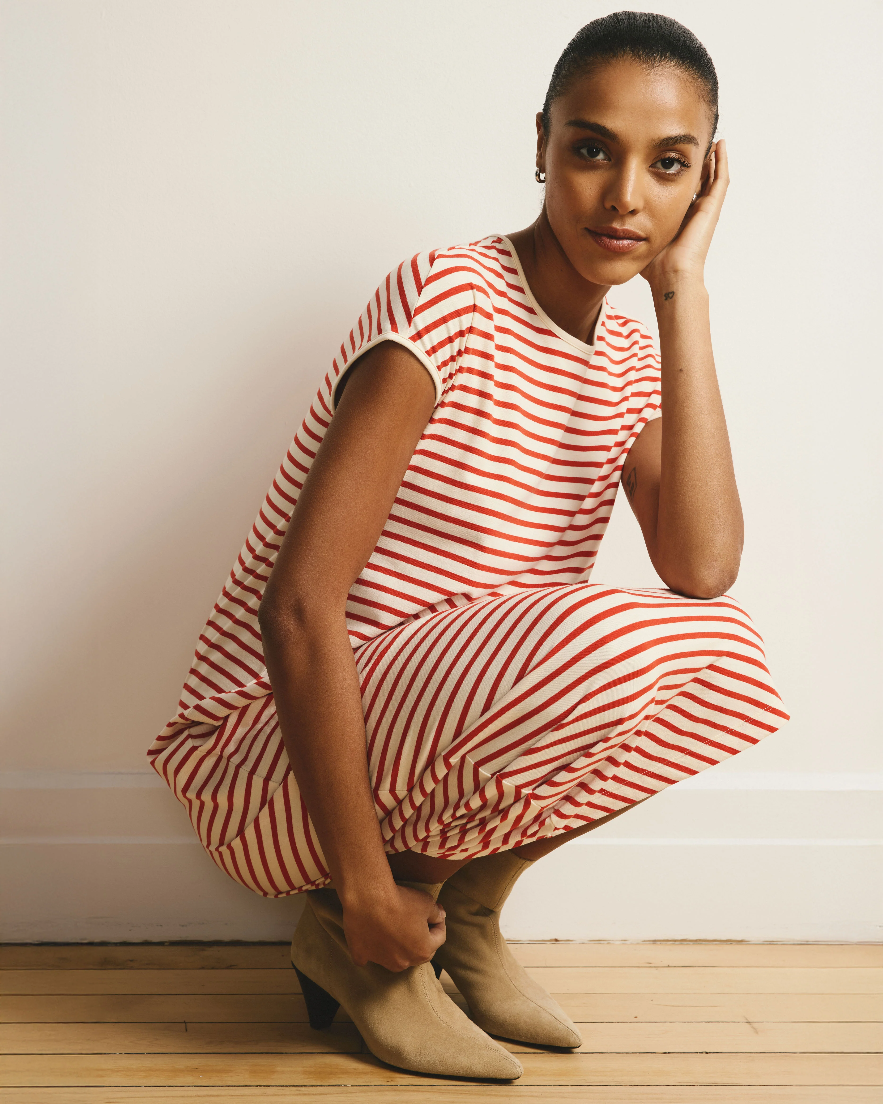 Iconic Geneva Dress - Ecru/Poppy Stripe - Image 3
