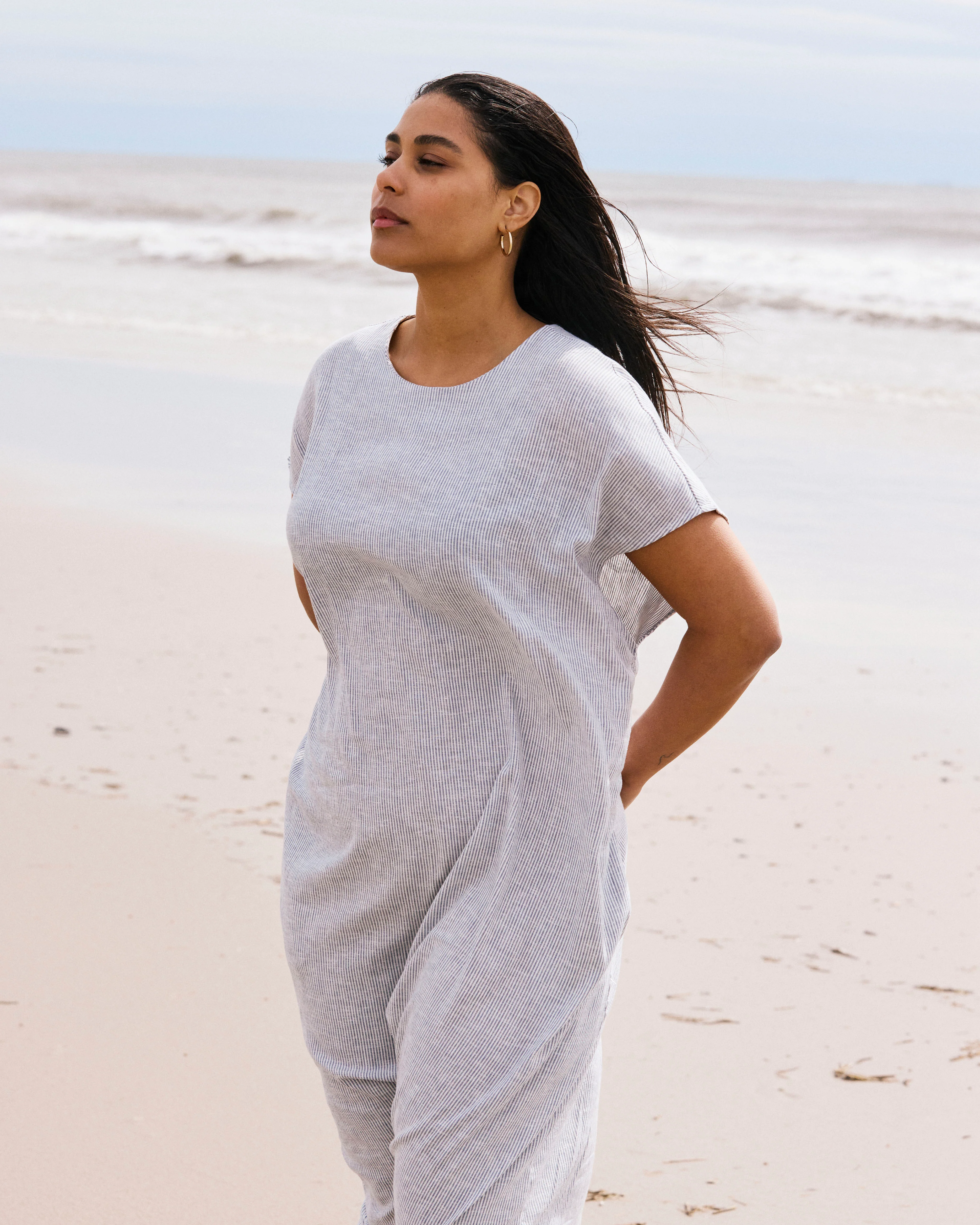 Iconic Stretch Linen Blend Geneva Dress - Beach Stripe - Image 3