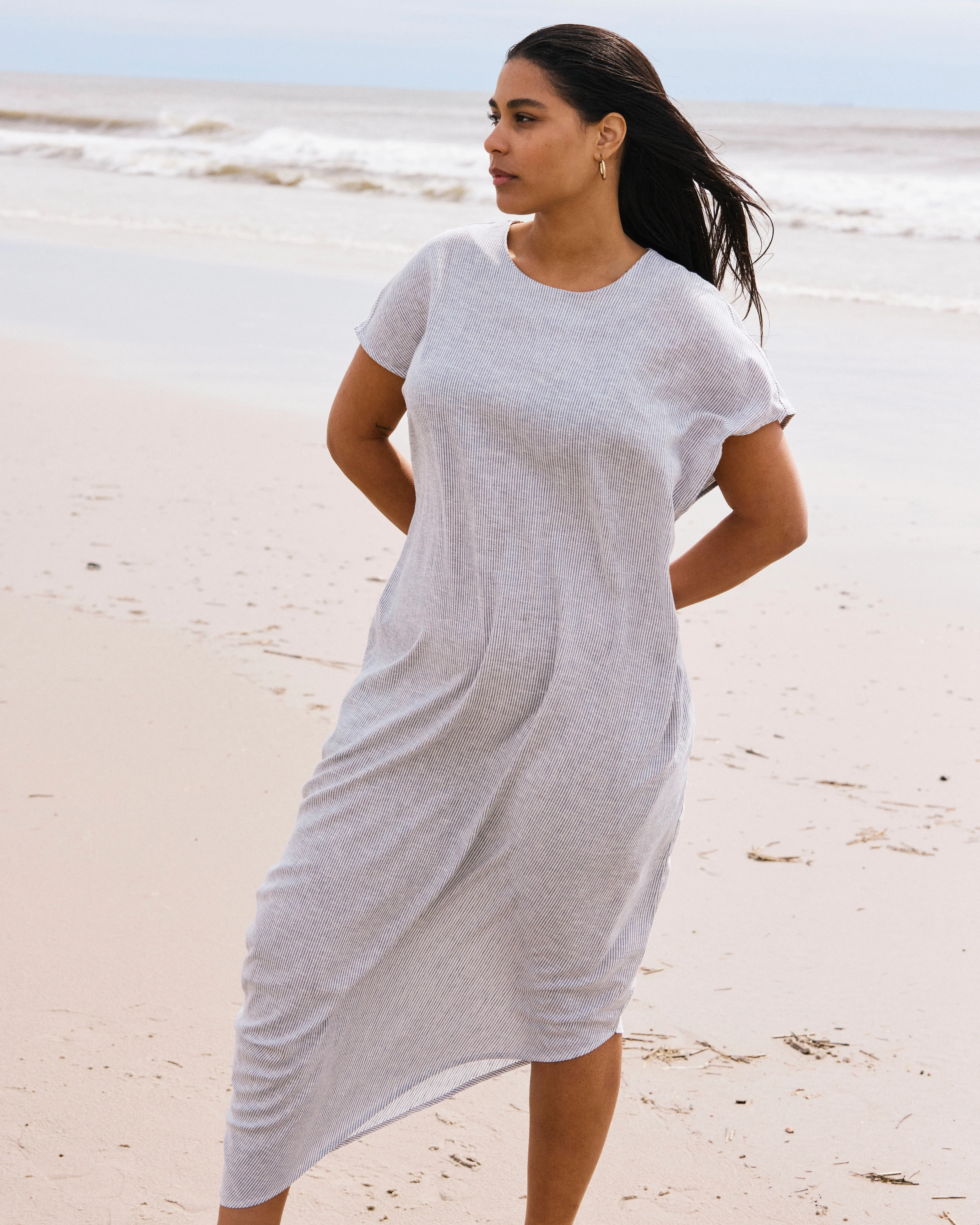 Iconic Stretch Linen Blend Geneva Dress - Beach Stripe - Image 4