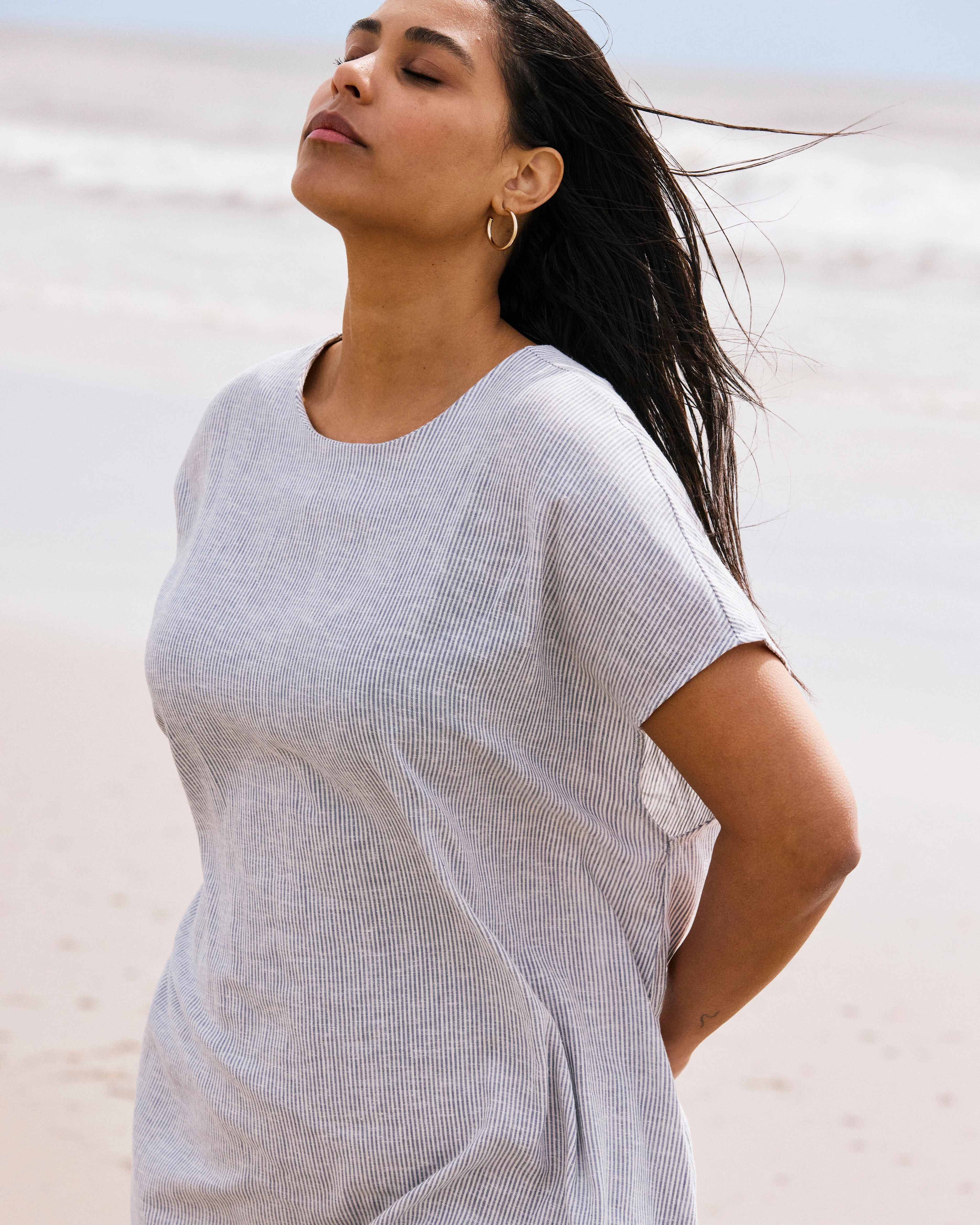 Iconic Stretch Linen Blend Geneva Dress - Beach Stripe - Image 5