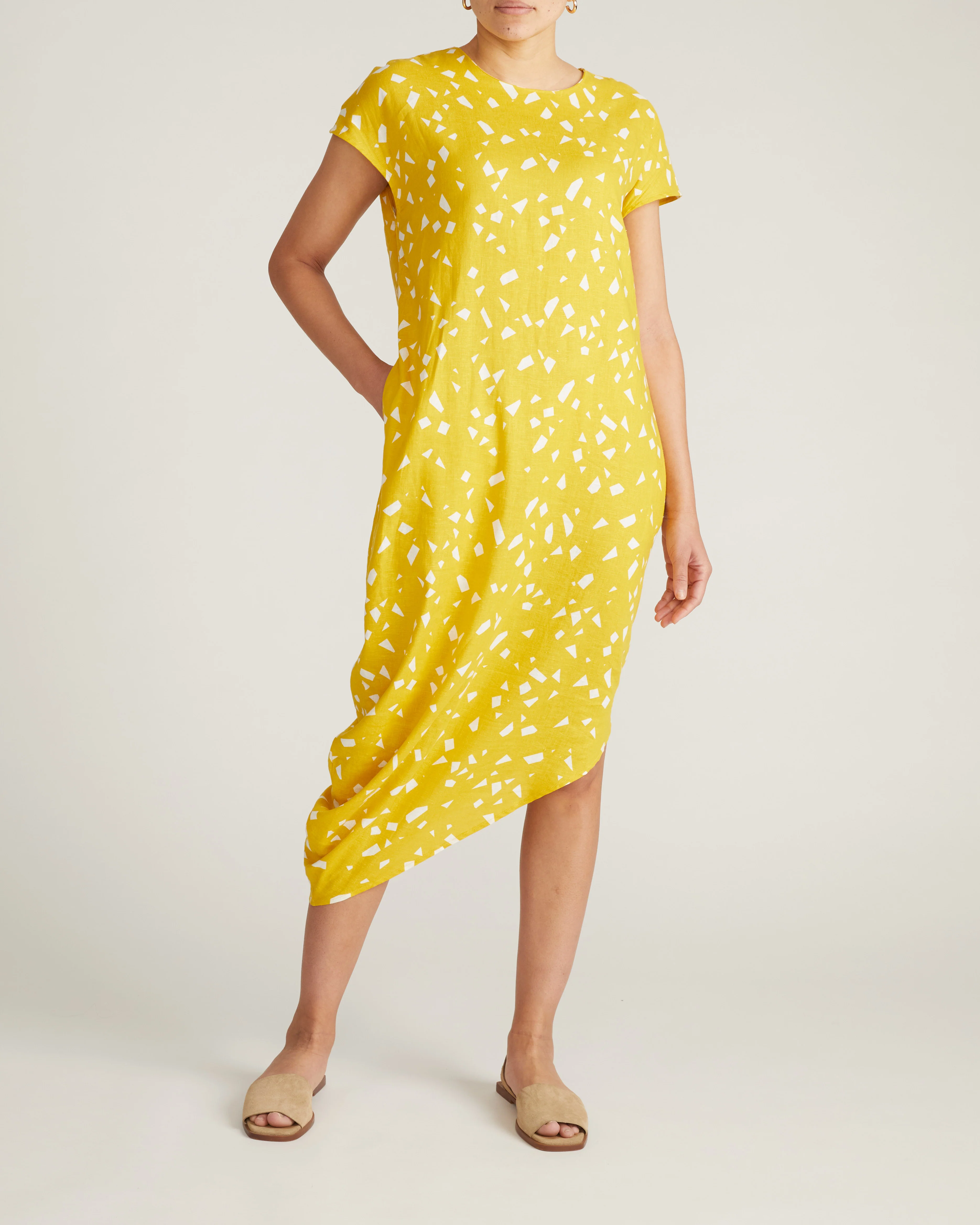 Iconic Stretch Linen Blend Geneva Dress - Yellow Confetti Print - Image 3