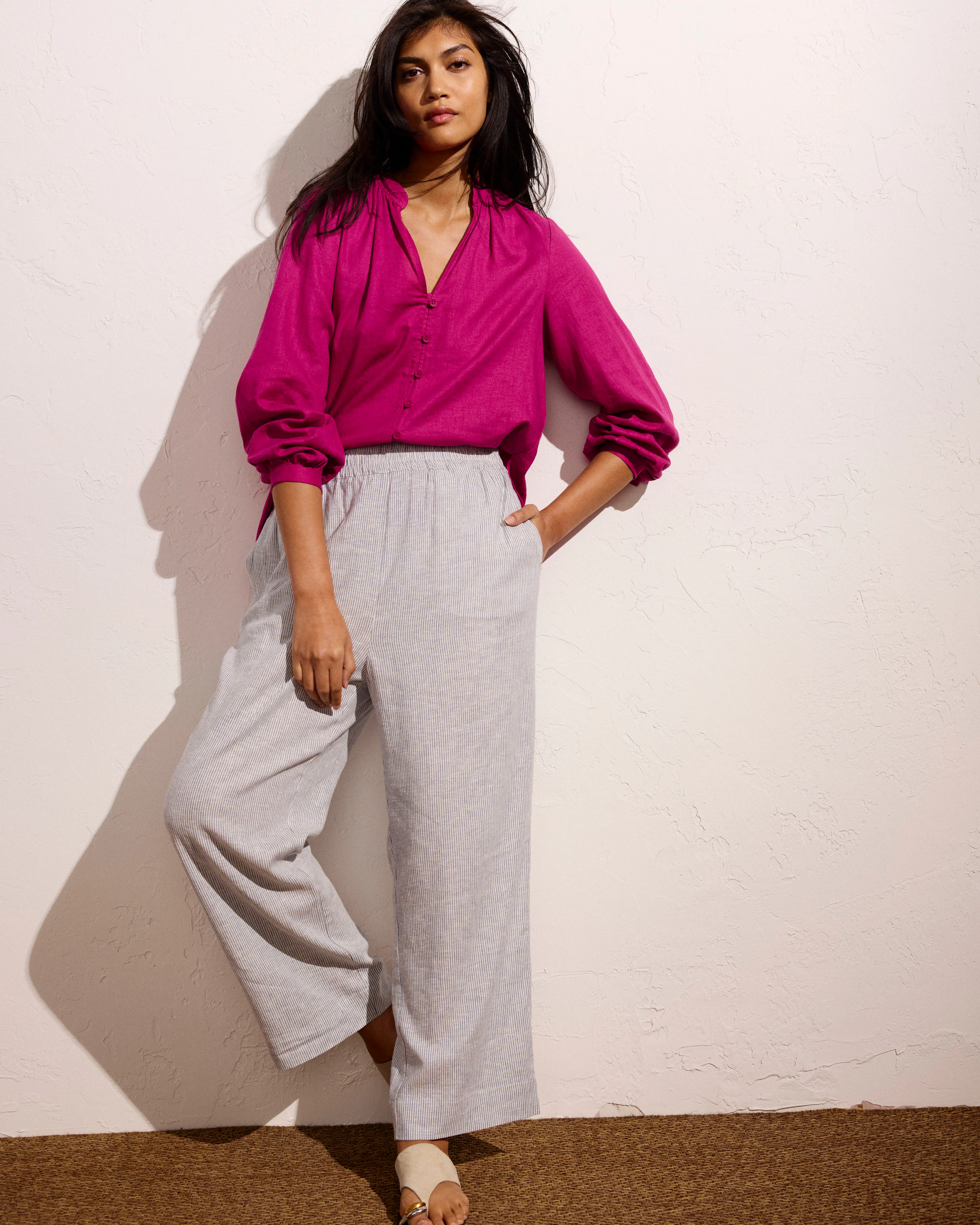 Iris Linen Blend Easy Pull-On Pants - Beach Stripe - Image 4