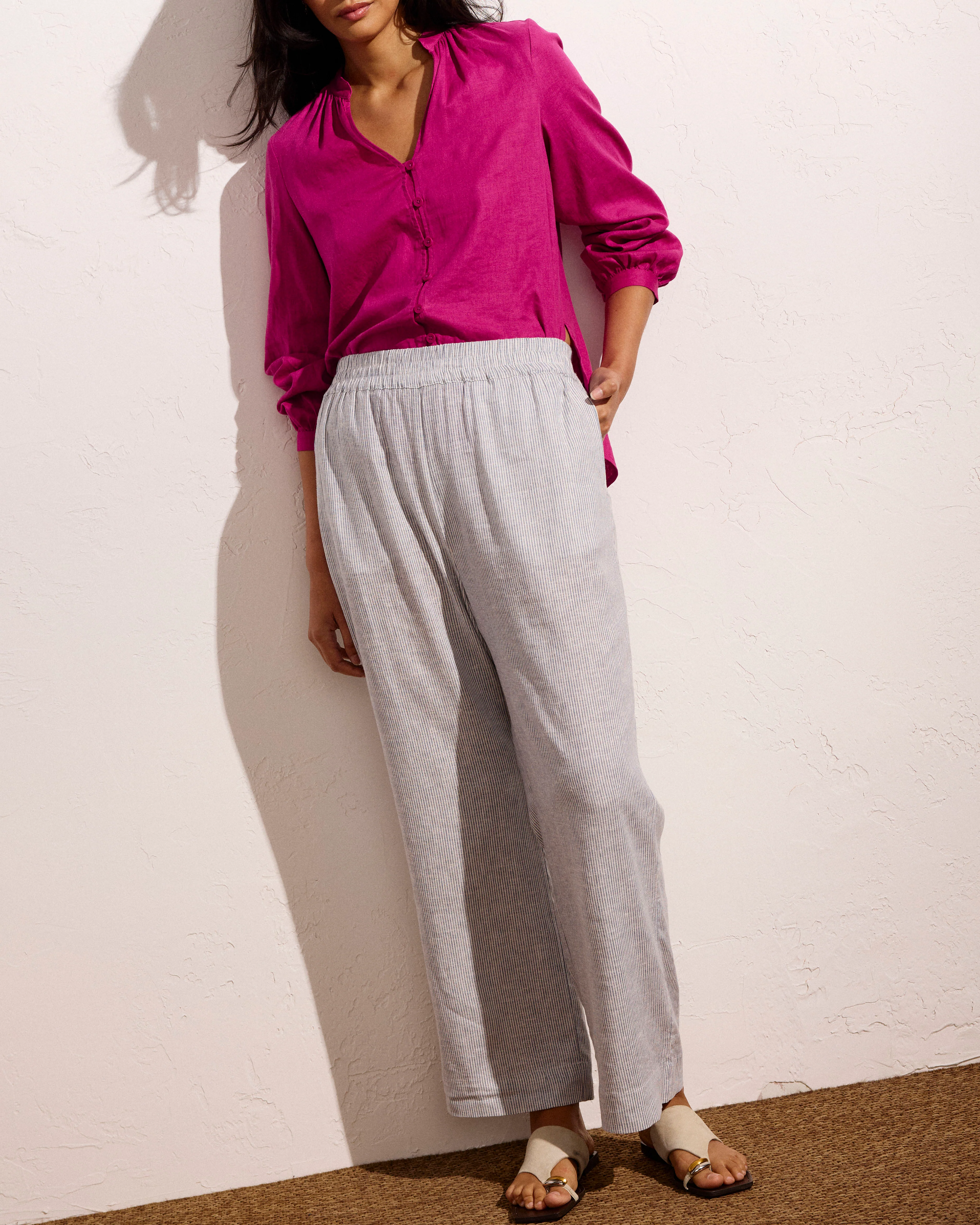 Iris Linen Blend Easy Pull-On Pants - Beach Stripe - Image 5