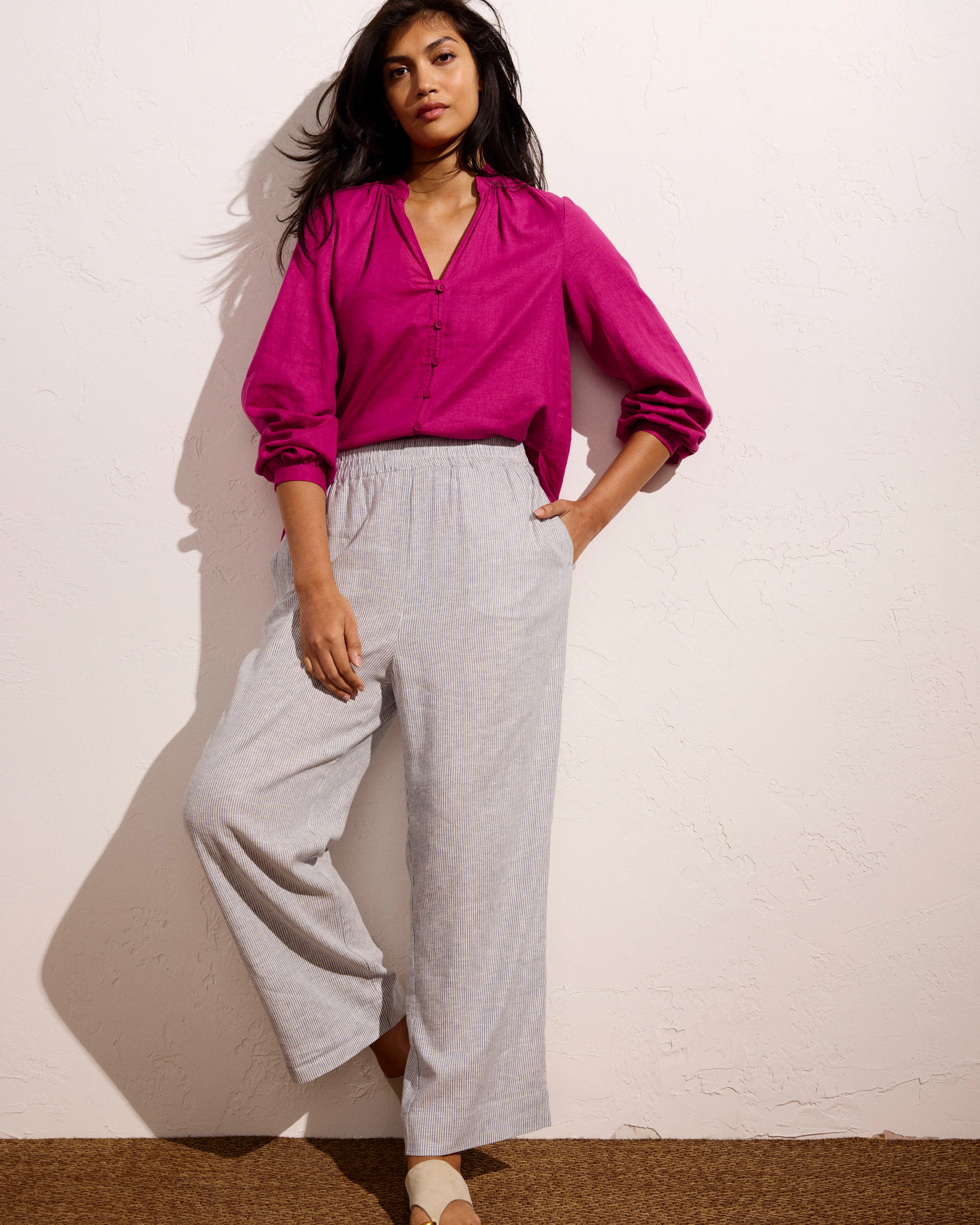 Iris Linen Blend Easy Pull-On Pants - Beach Stripe - Image 7