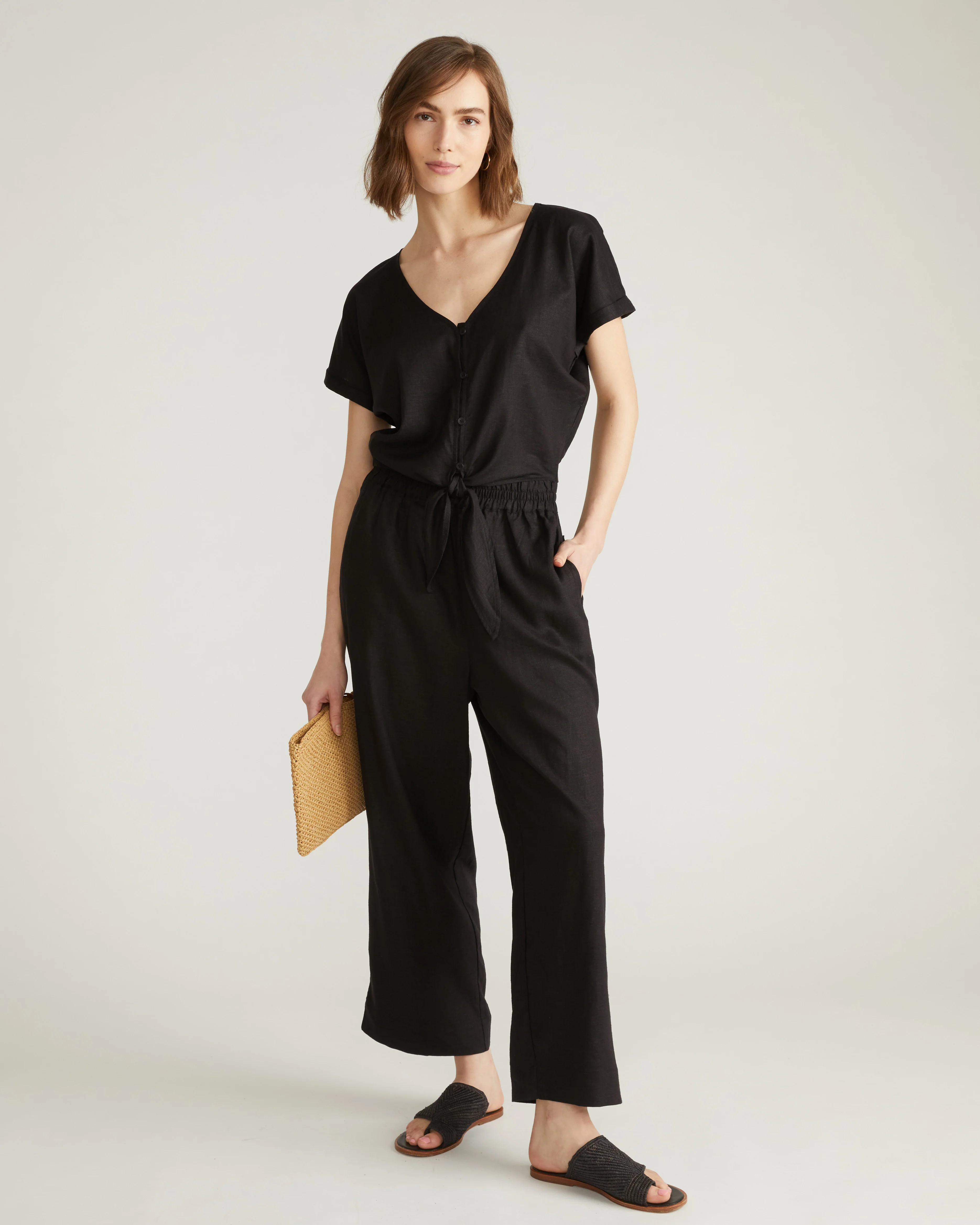 Iris Linen Blend Easy Pull-On Pants - Black - Image 4