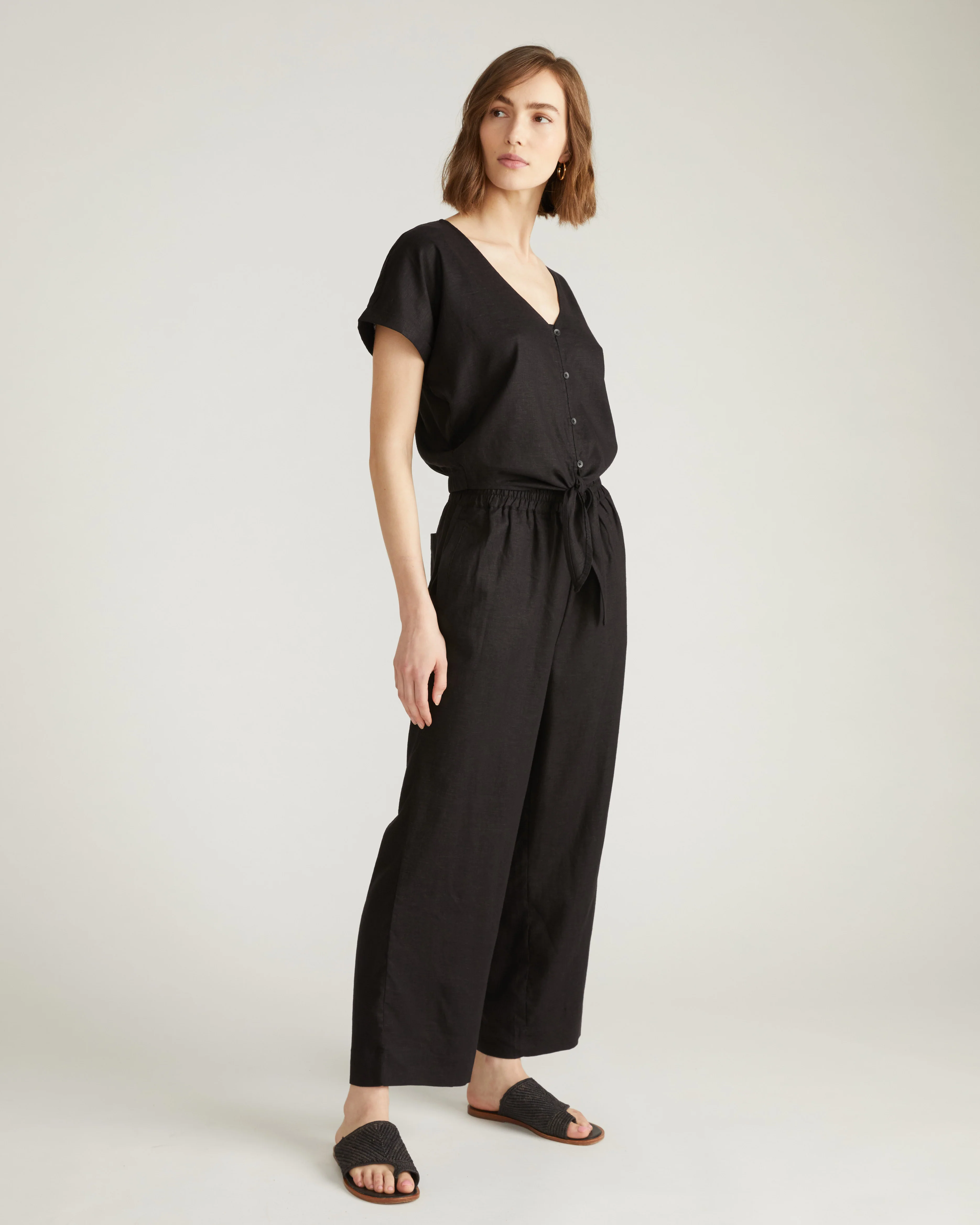 Iris Linen Blend Easy Pull-On Pants - Black - Image 5