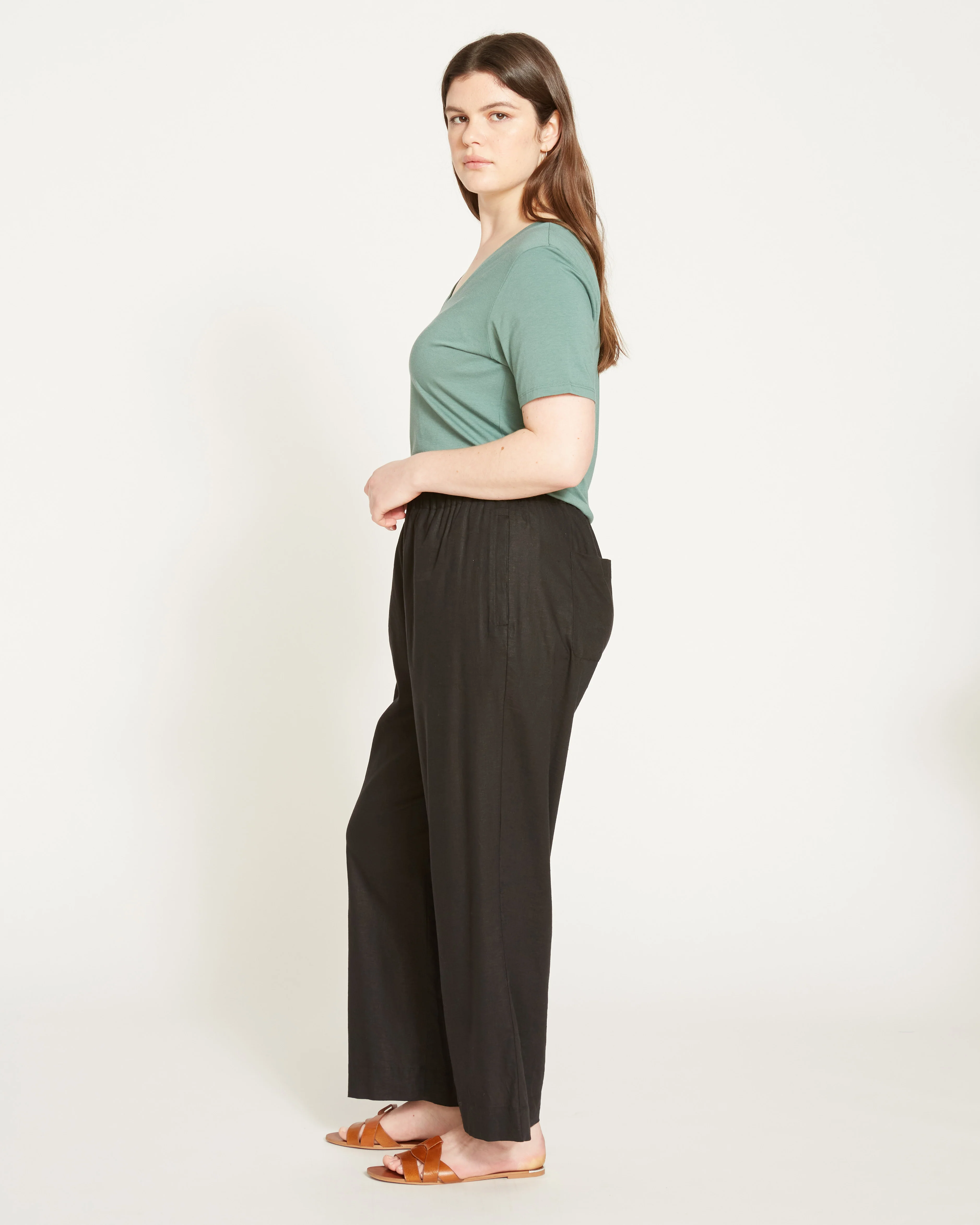 Iris Linen Blend Easy Pull-On Pants - Black - Image 9