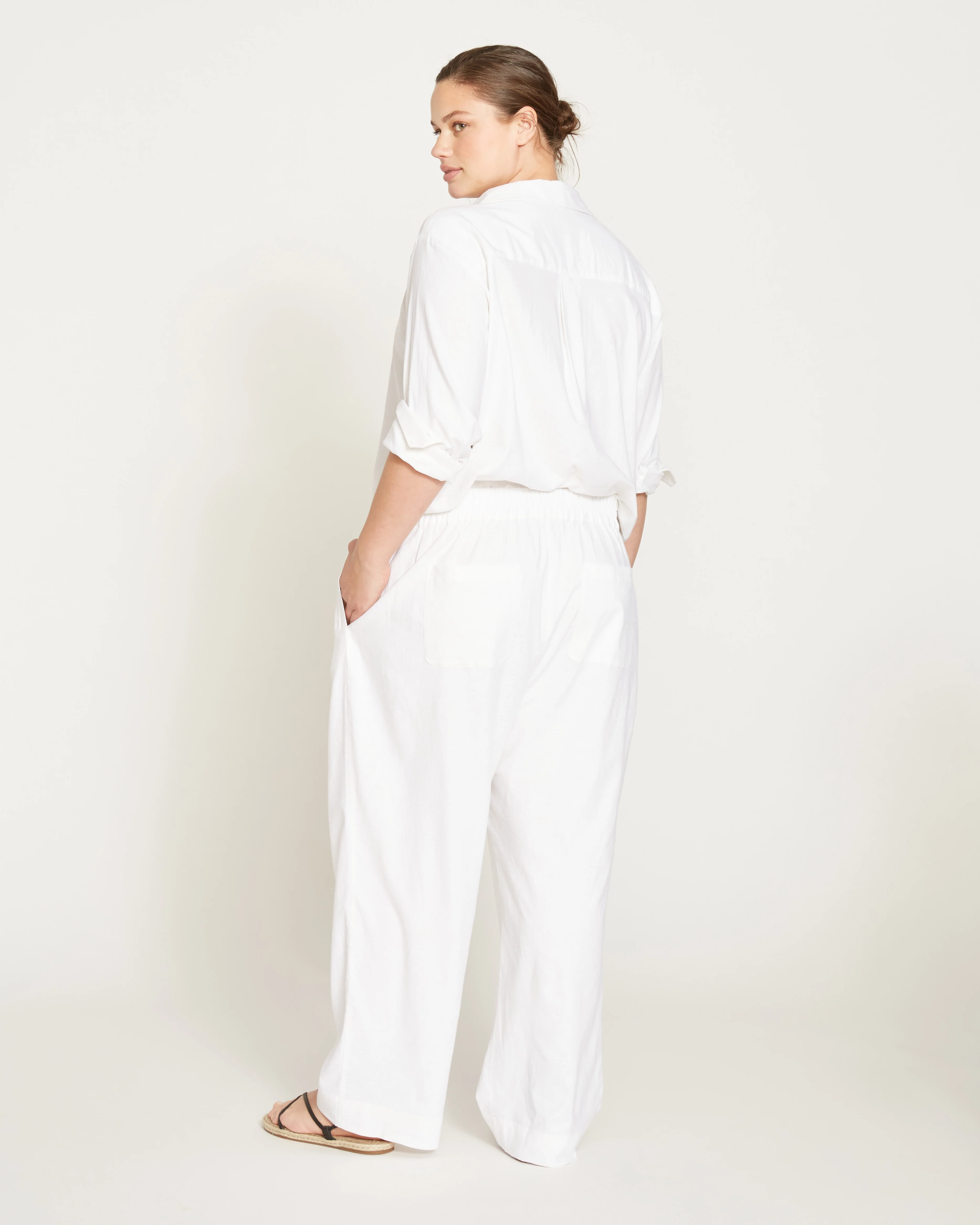 Iris Linen Blend Easy Pull-On Pants - White - Image 5