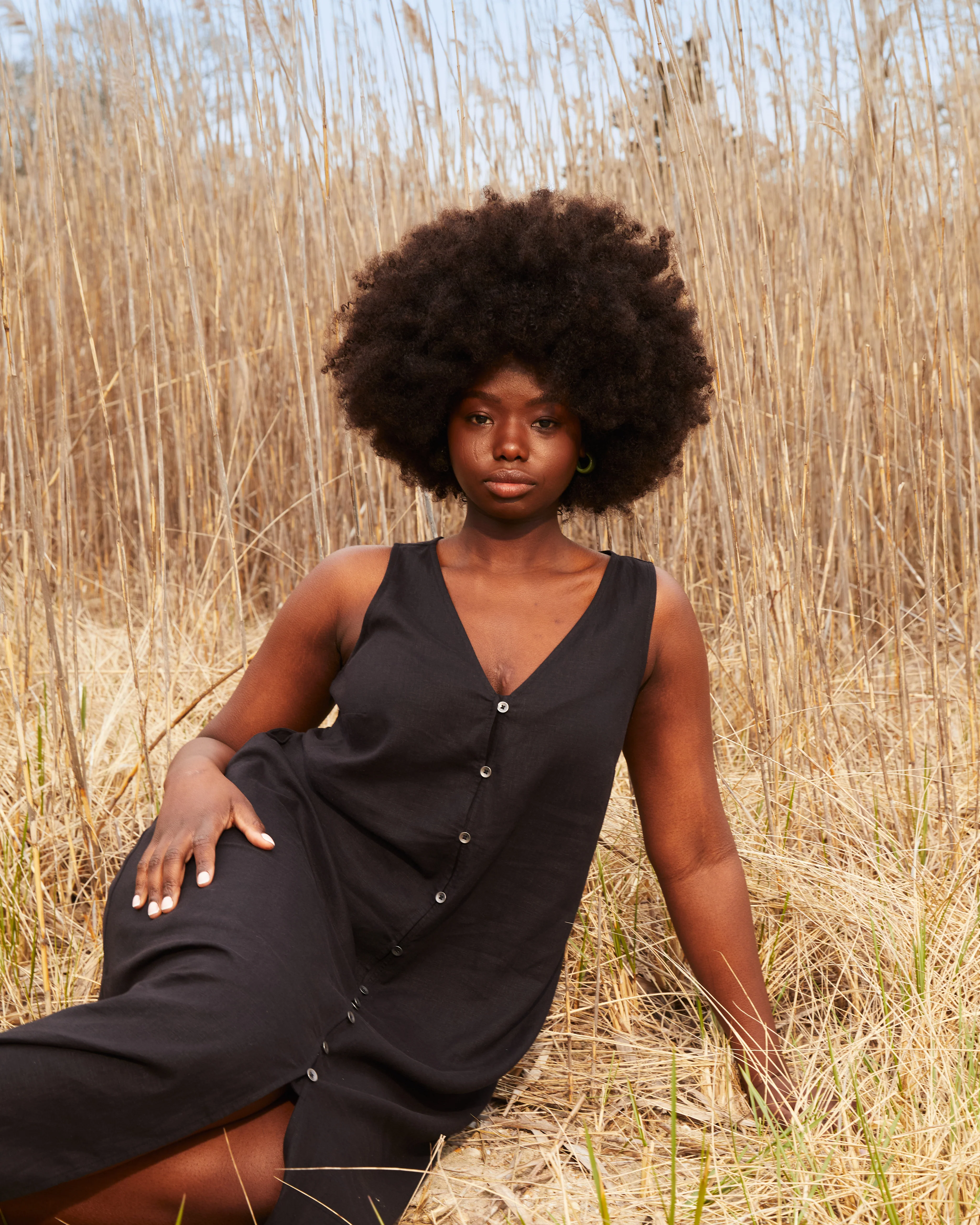 Islet Button-Down Linen Blend Maxi Dress - Black - Image 3