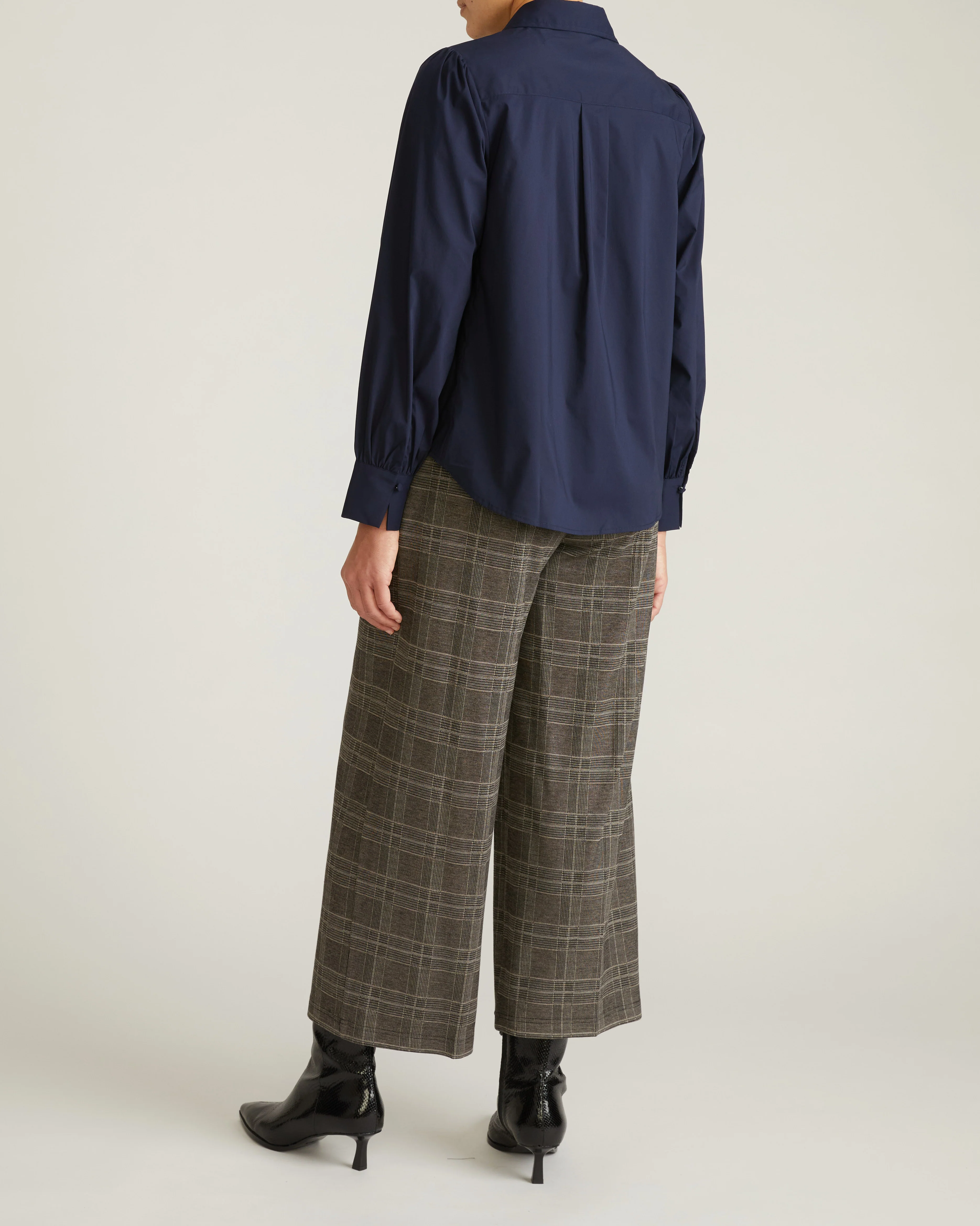 Janet Tie-Neck Cotton Poplin Shirt - Navy - Image 6