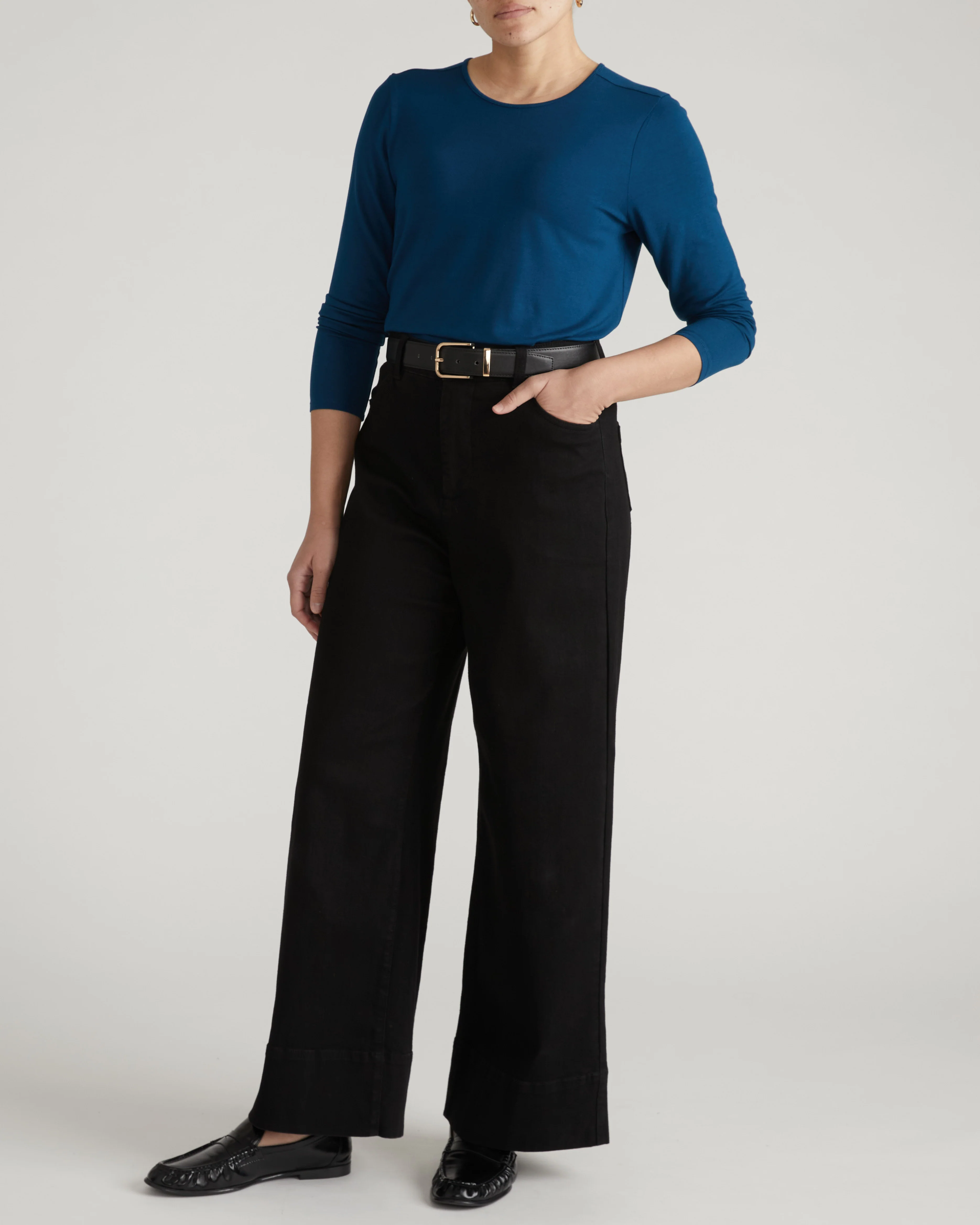 Joan Liquid Jersey Long Sleeve Top - Blue Teal - Image 3