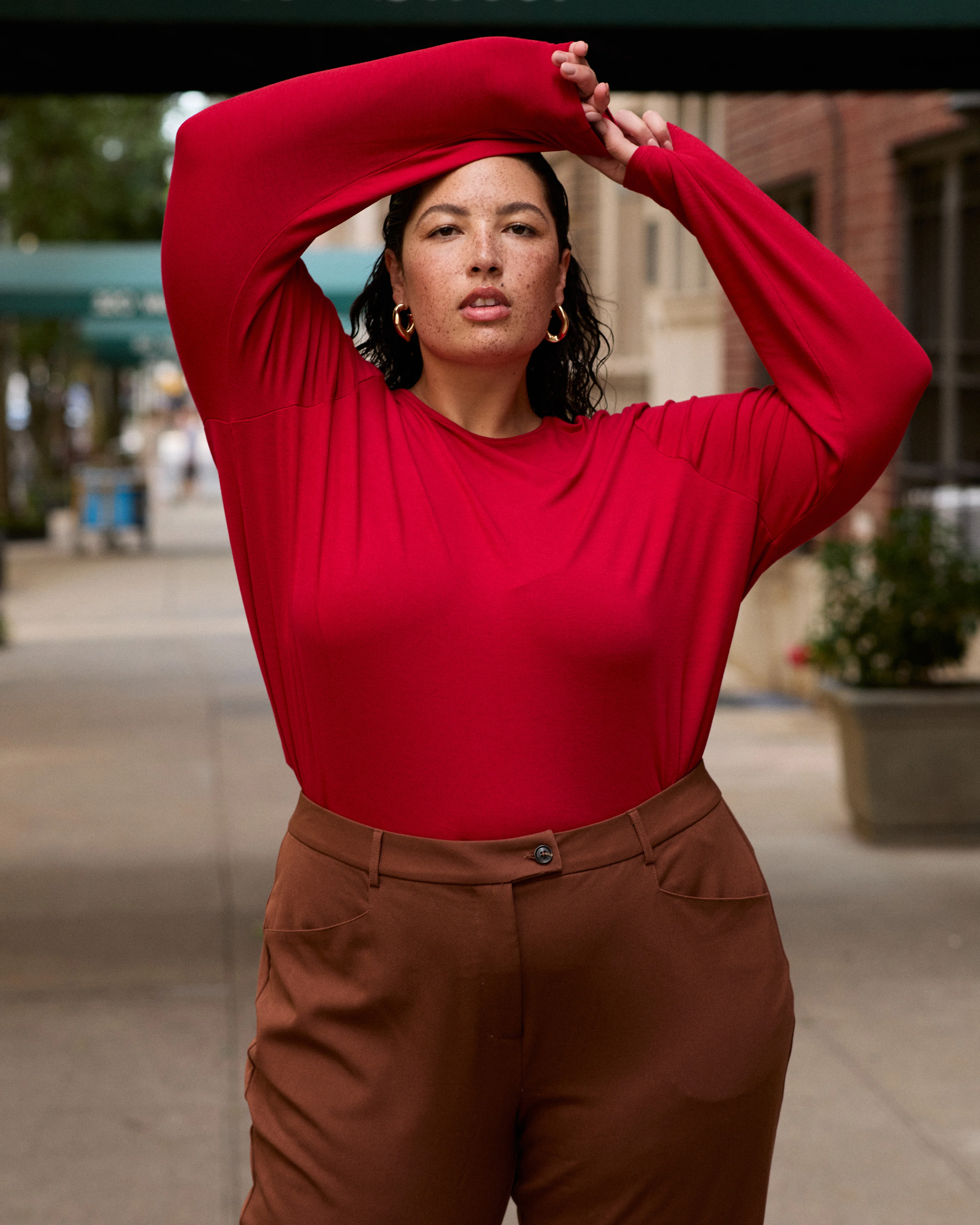 Joan Liquid Jersey Long Sleeve Top - New York Red