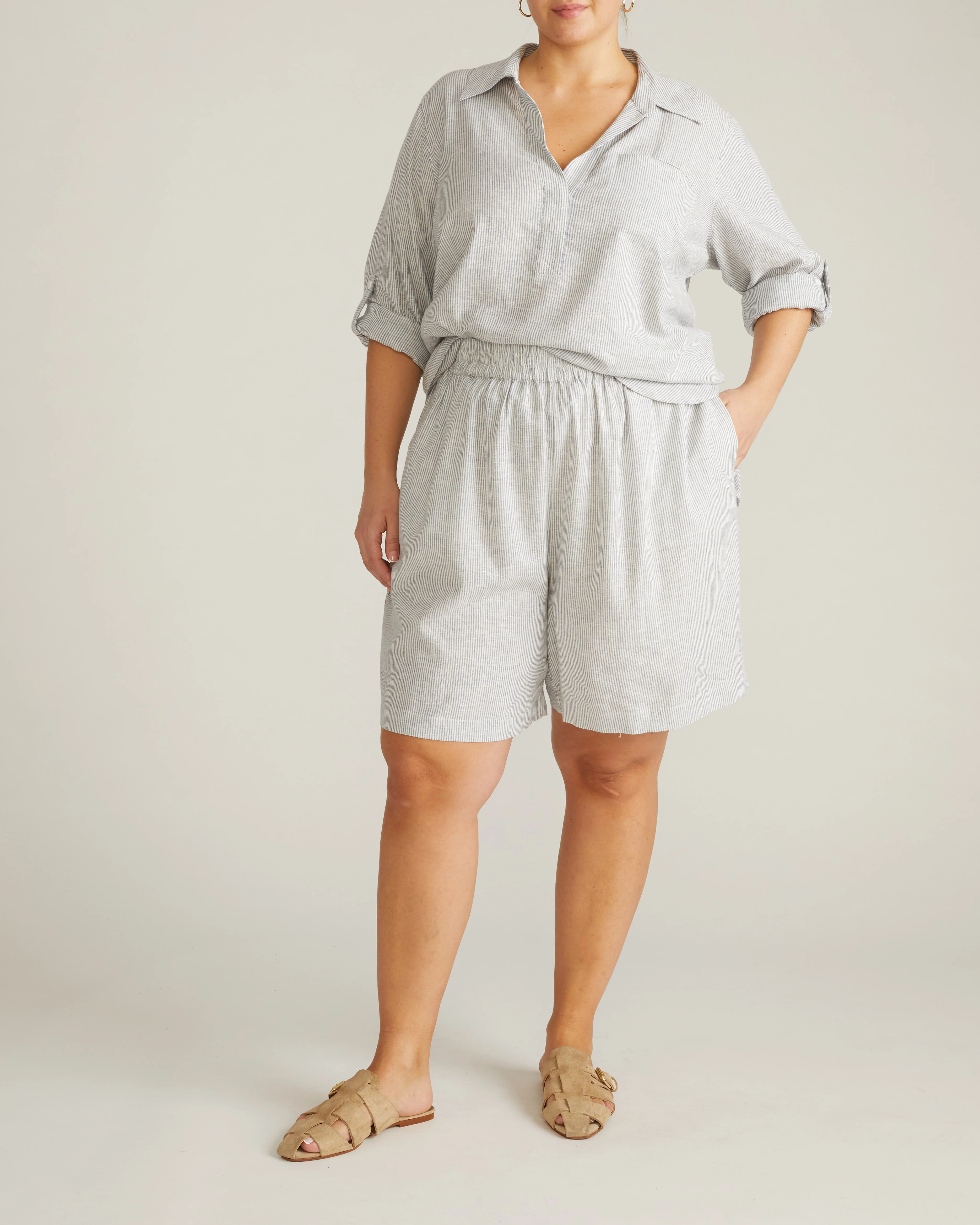 Juniper Linen Blend Easy Pull-On Shorts - Beach Stripe - Image 4