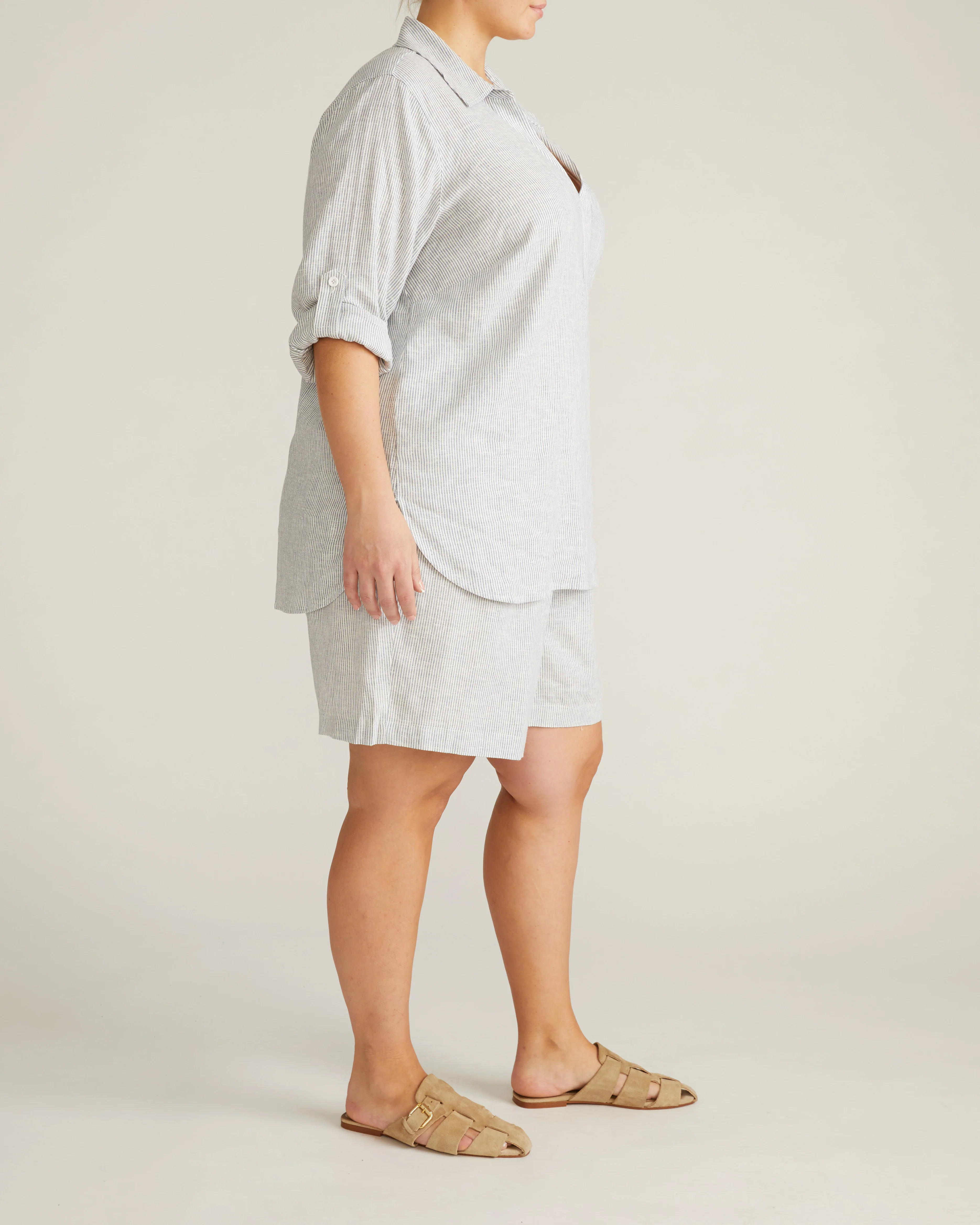 Juniper Linen Blend Easy Pull-On Shorts - Beach Stripe - Image 5