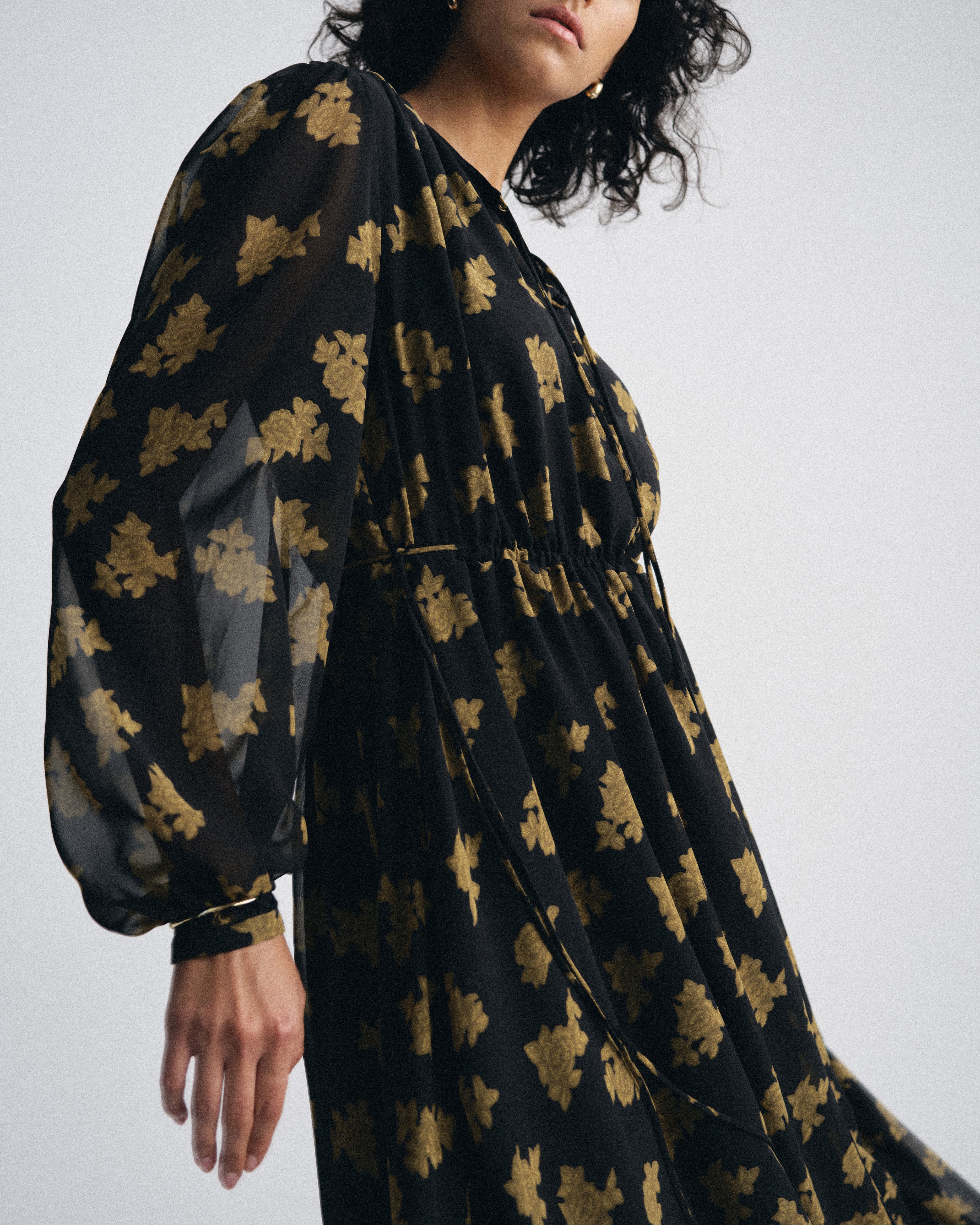 Karina Chiffon Dress - Gold Heirloom Print - Image 3