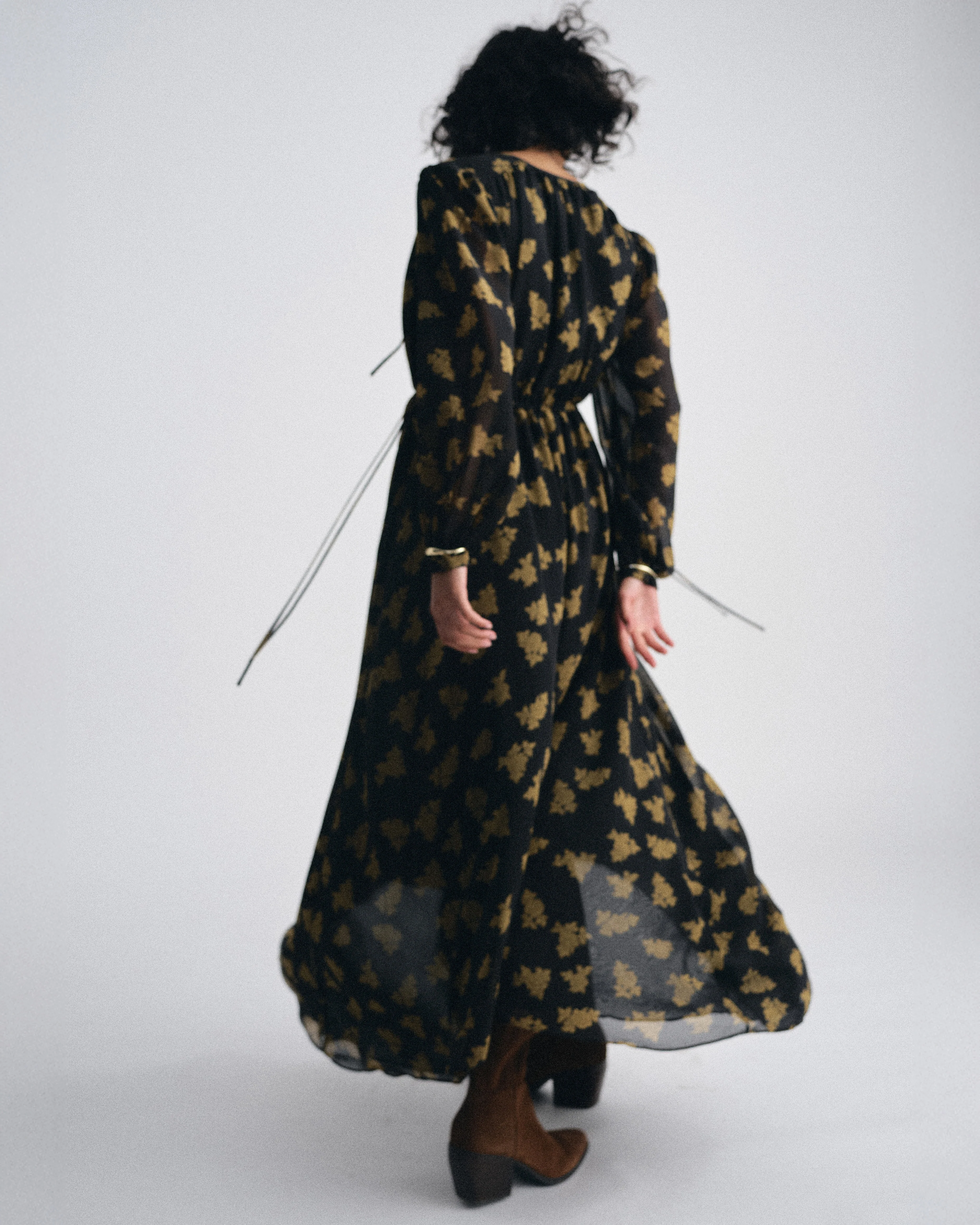 Karina Chiffon Dress - Gold Heirloom Print - Image 4