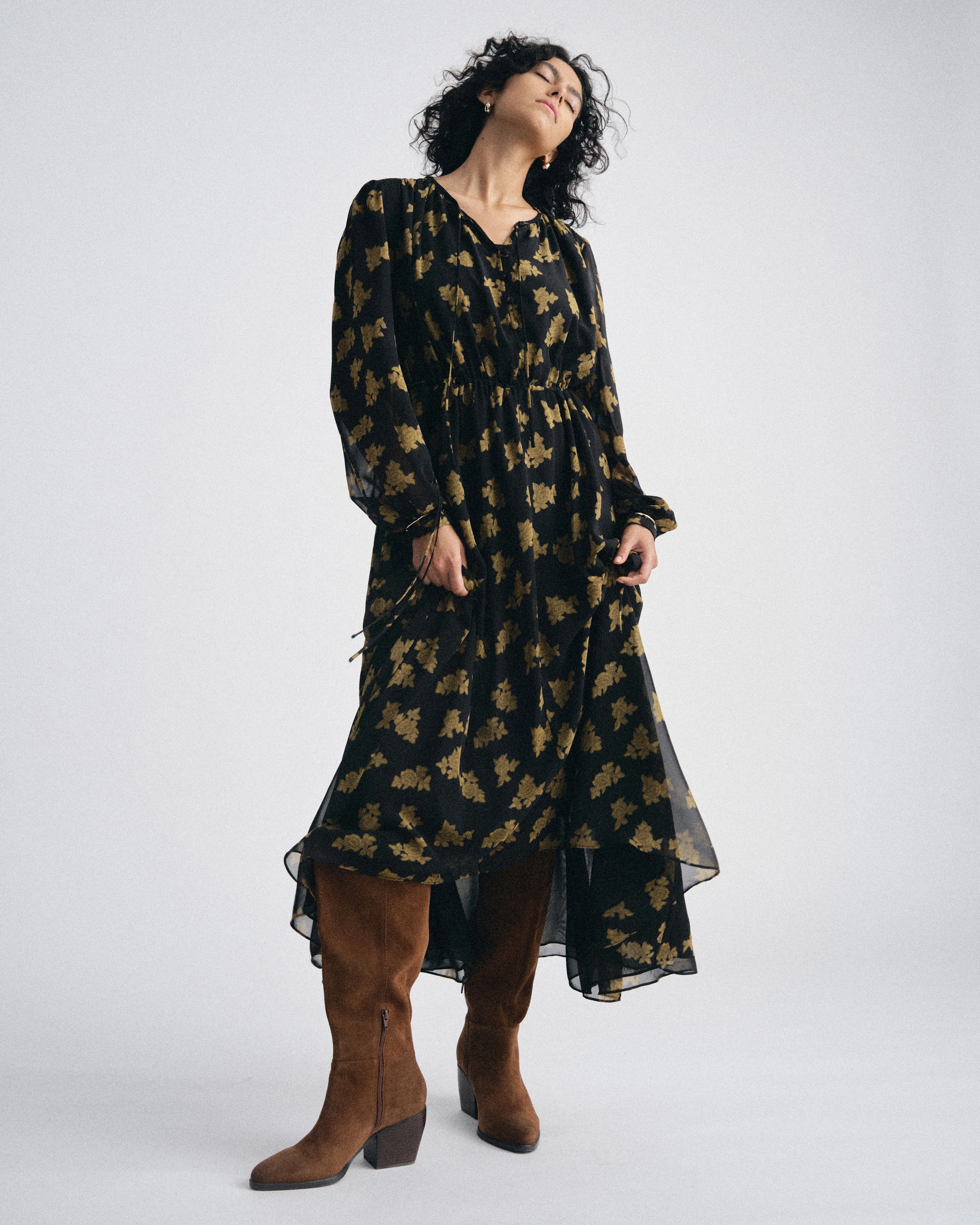 Karina Chiffon Dress - Gold Heirloom Print - Image 5