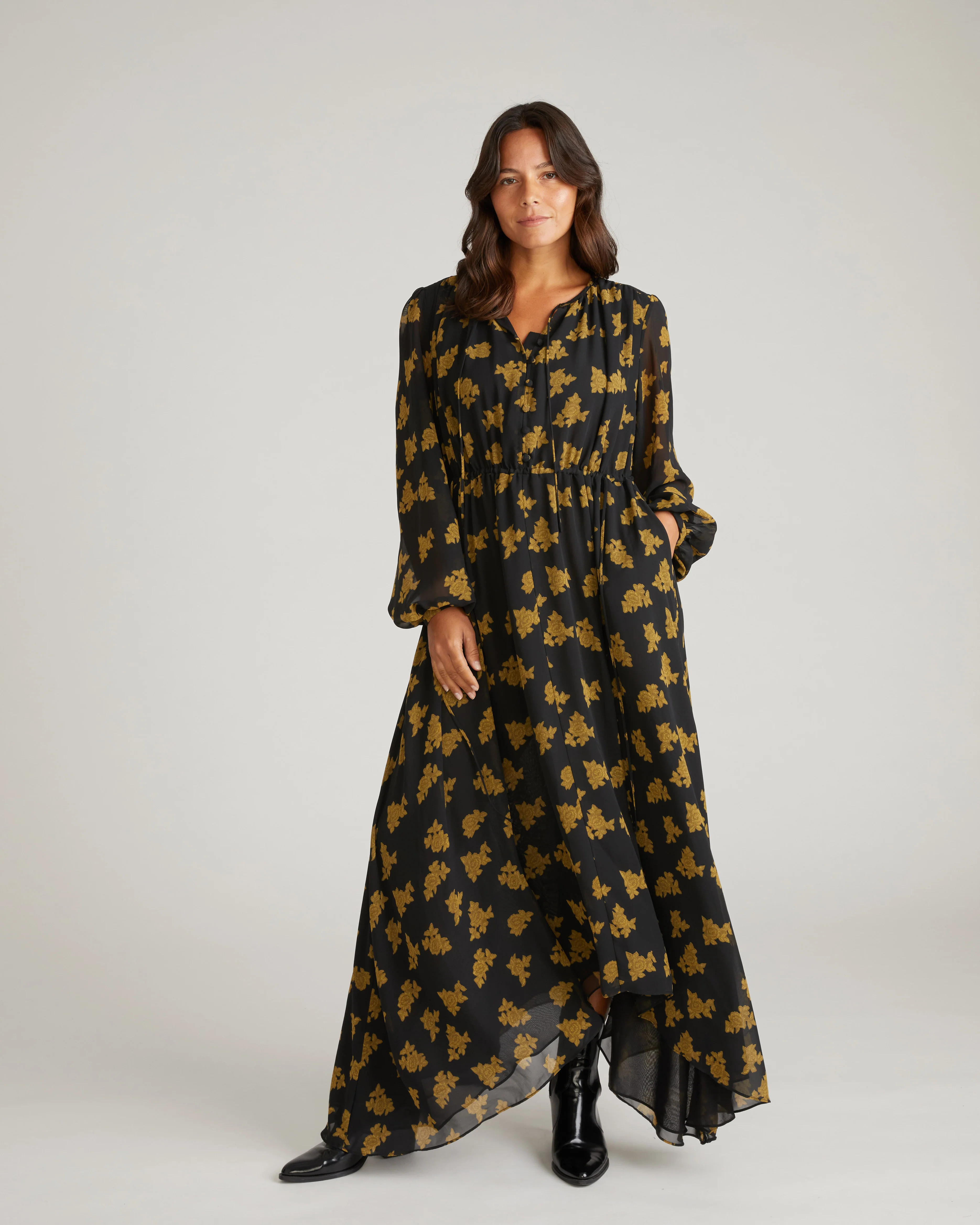 Karina Chiffon Dress - Gold Heirloom Print - Image 7