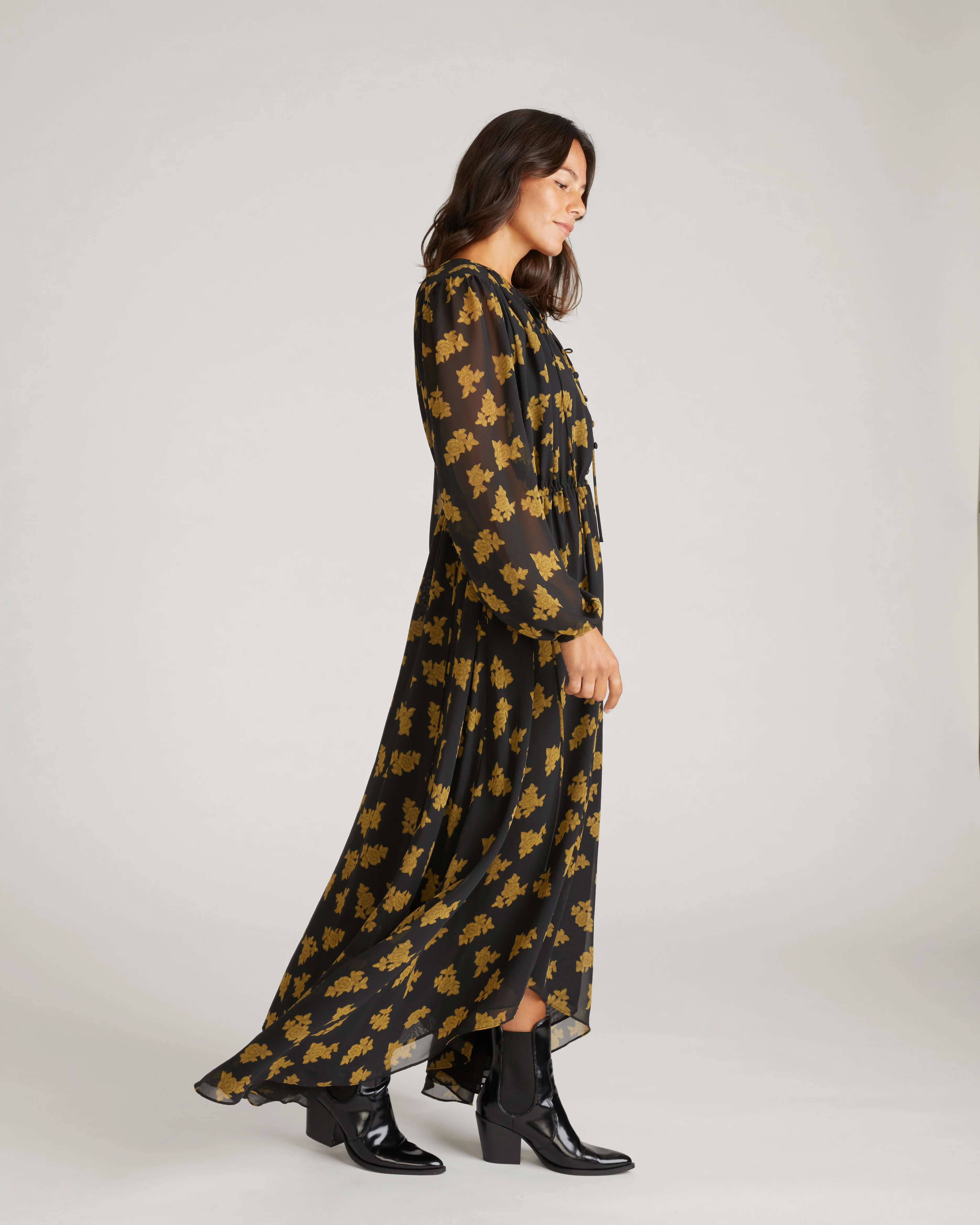 Karina Chiffon Dress - Gold Heirloom Print - Image 8