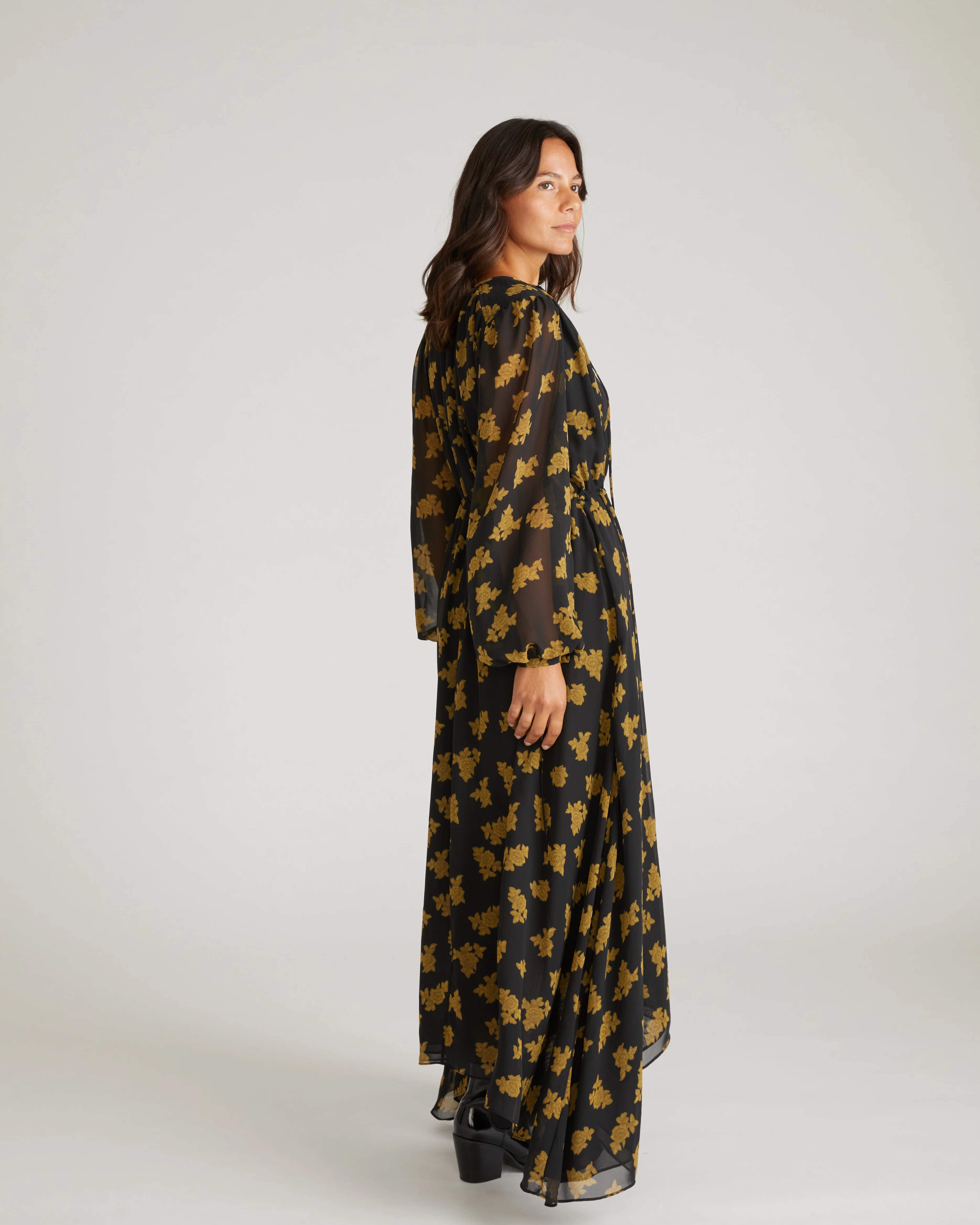 Karina Chiffon Dress - Gold Heirloom Print - Image 9