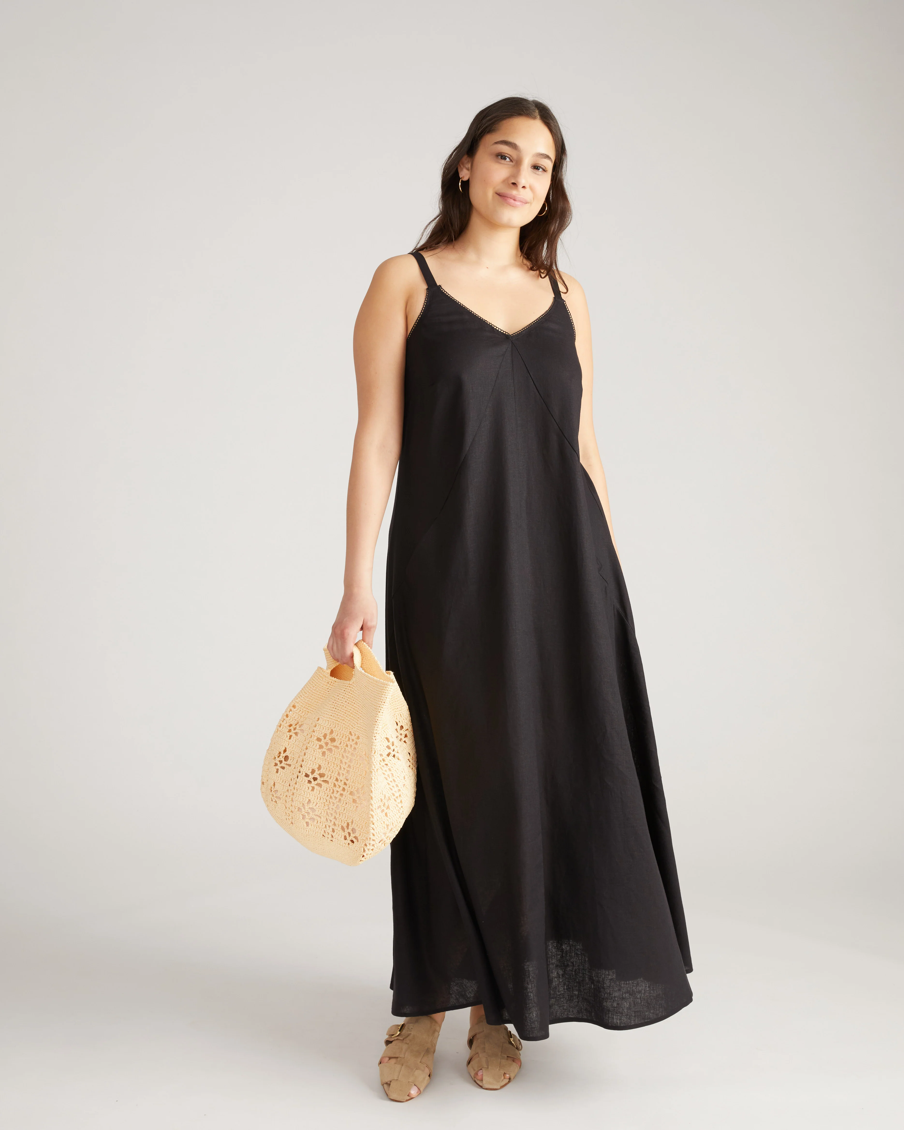 Kite Linen Blend Dress - Black - Image 6